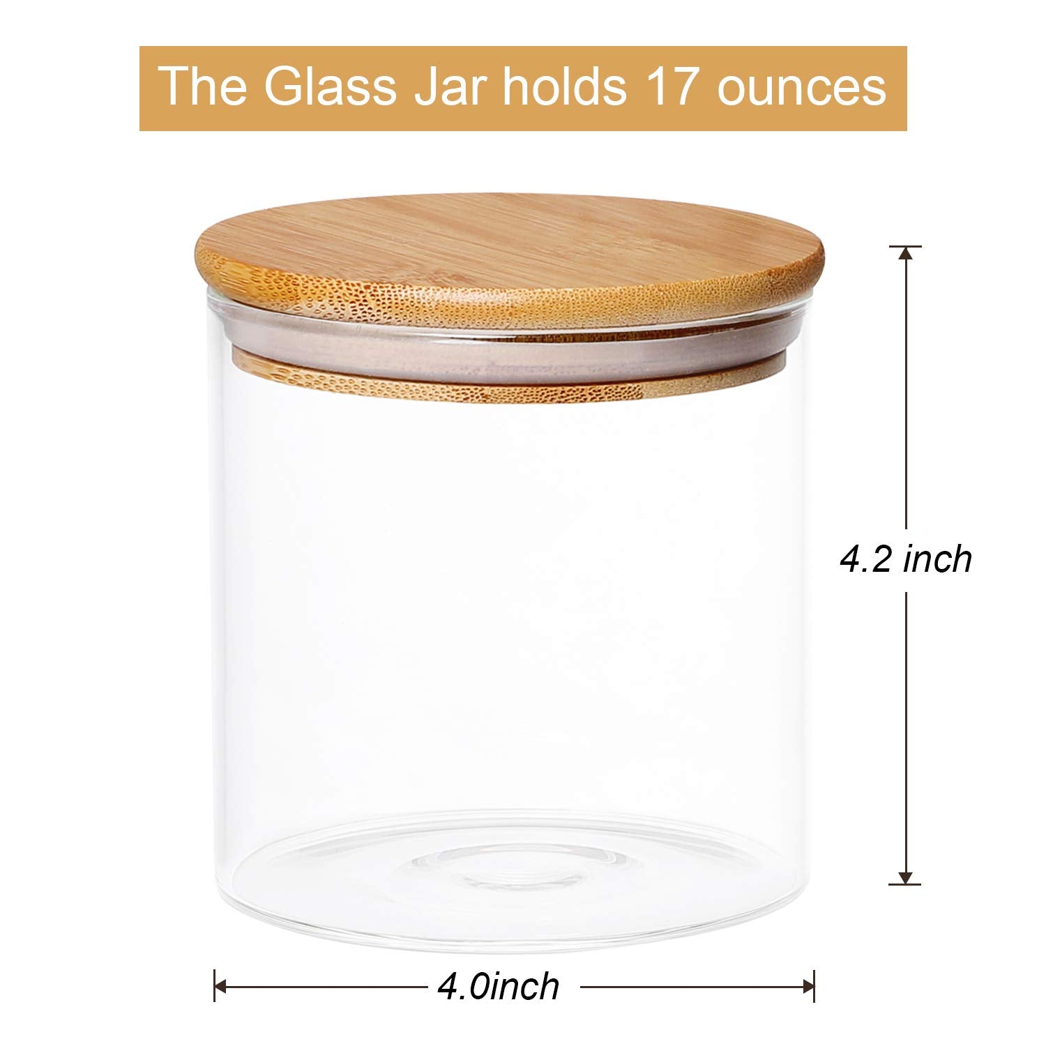 Dabacc 4 Pack Glass Jars With Airtight Bamboo Lids, Glass Kitchen Canisters Clear Container For Food Storage Of Dry Goods, Cooki