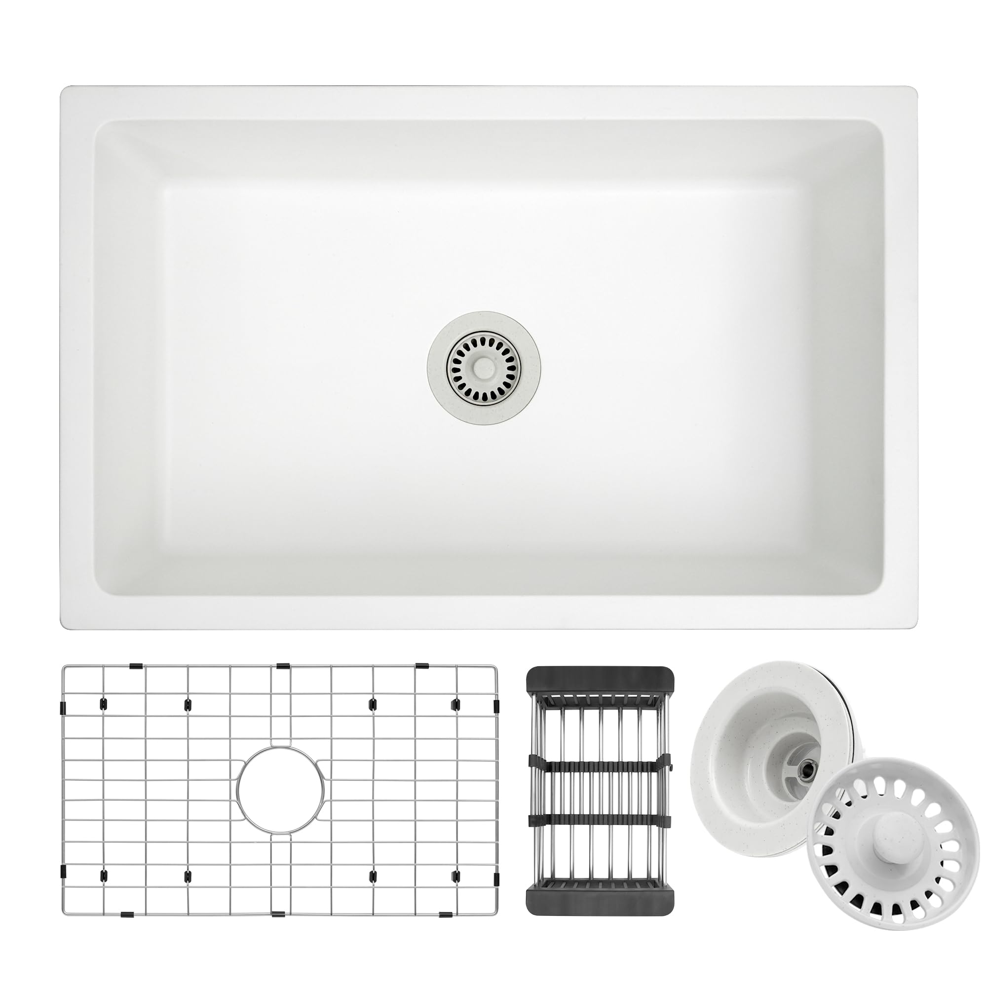 Monsinta Undermount Kitchen Sink, 30 Inch White Kitchen Sink, Granite Composite Sink, Single Bowl Kitchen Sink, Kitchen Sink Und