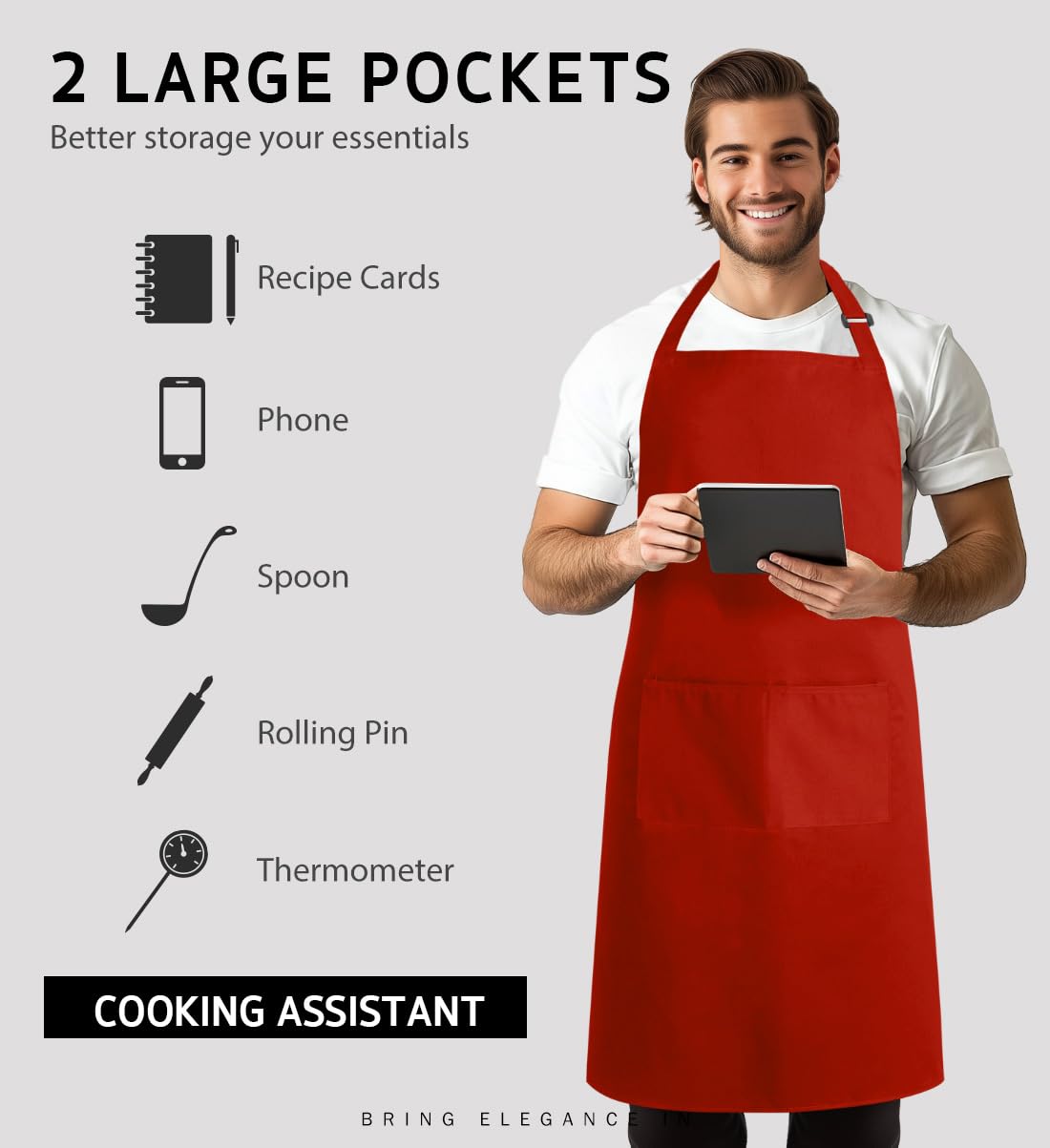 Syntus 2 Pack Adjustable Bib Apron Waterdrop Resistant with 2 Pockets Cooking Kitchen Aprons for BBQ Drawing, Women Men Chef, Re