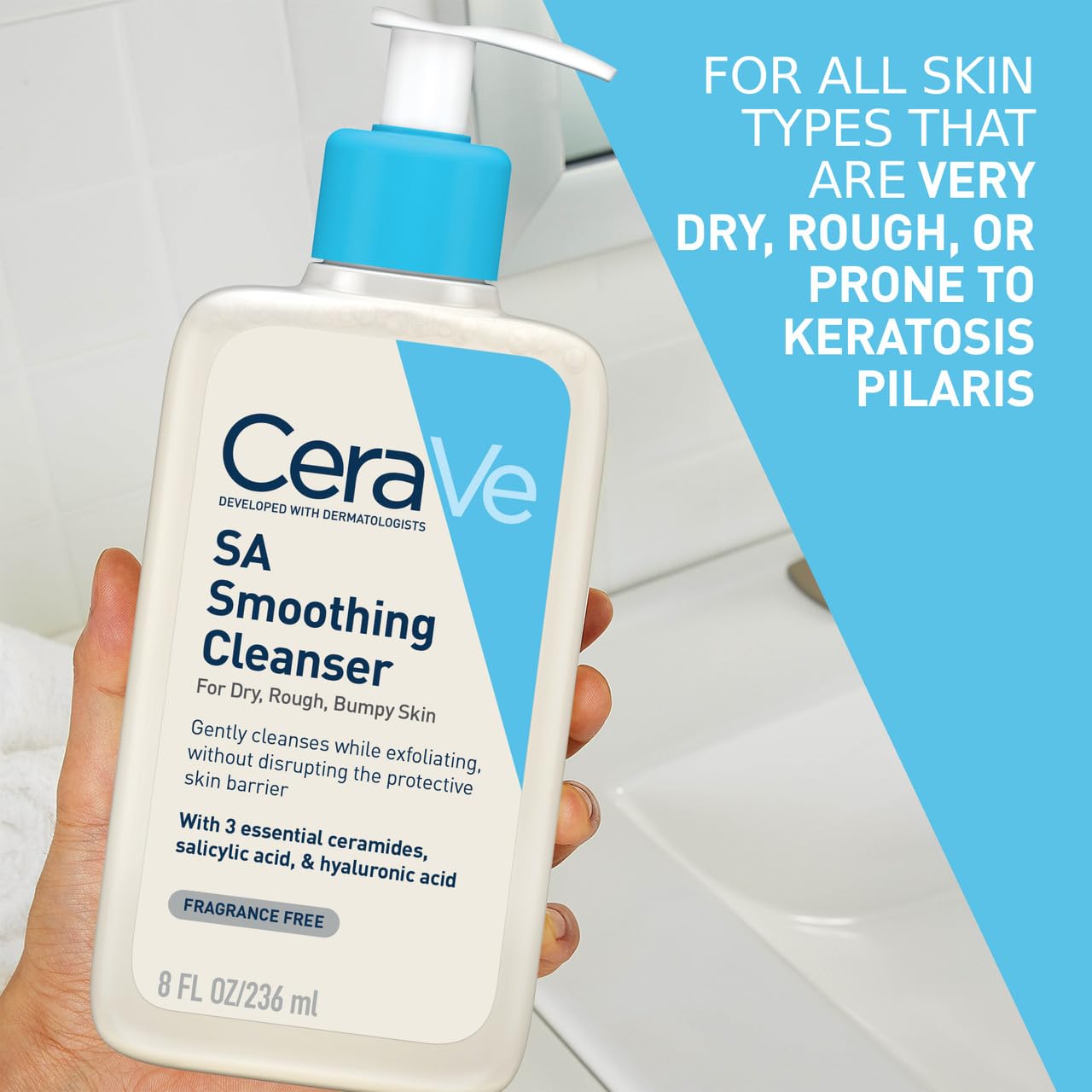 ceraVe SA - Detergente levigante per viso e corpo  per pelle secca  ruvida e irregolare  con acido ialuronico  salicilico e 3 ceramidi essenziali  2 flaconi da 236 ml