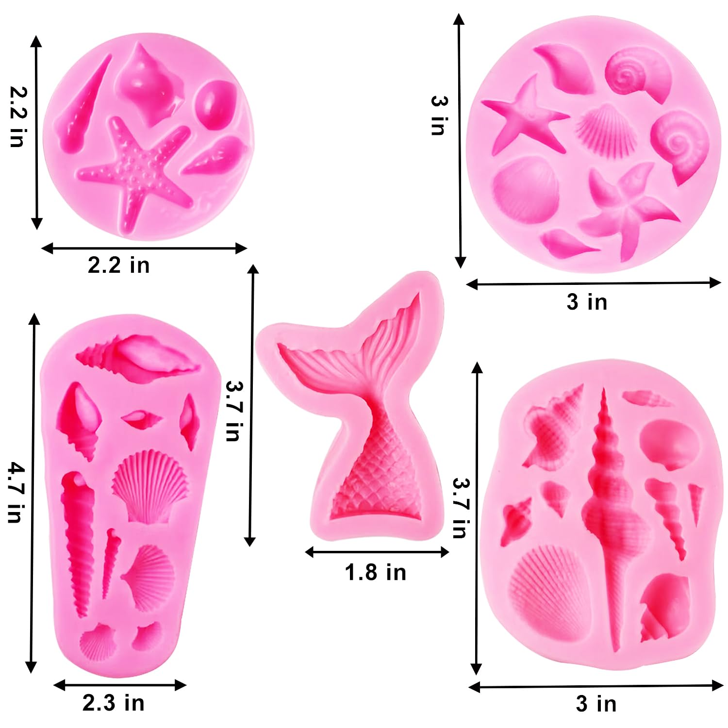 Seashell Silicone Molds, Aimeiki 5 Pack Marine Theme Cake Fondant Silicone Molds Seashell Conch Starfish Baking Molds For Decora