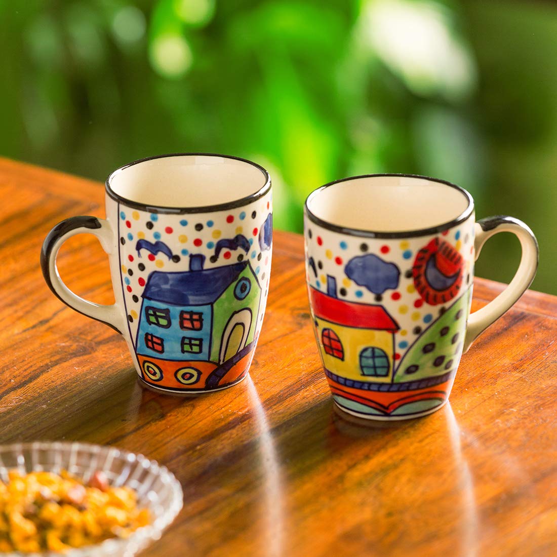 Exclusivelane Hut Handpainted Ceramic Coffee Mug Ceramic Set Of 2 (Microwave Safe, 270 Ml)|Ceramic Coffee Mugs Ceramic Coffee 