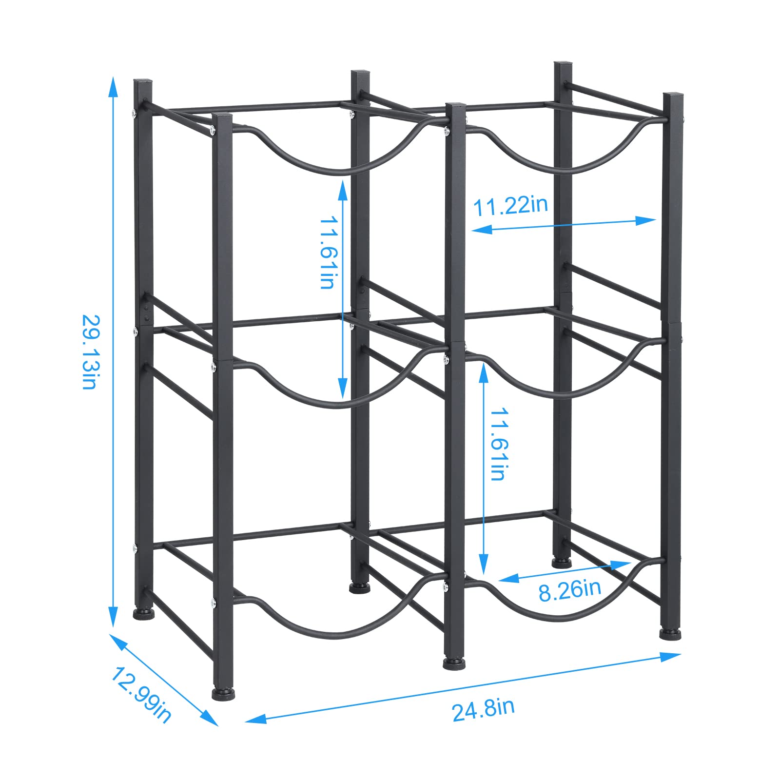 Nandae Water Cooler Jug Rack, 3-Tier Heavy Duty Water Bottle Holder Storage Rack 5 Gallon Water Jug Holder For 6 Bottle, Black