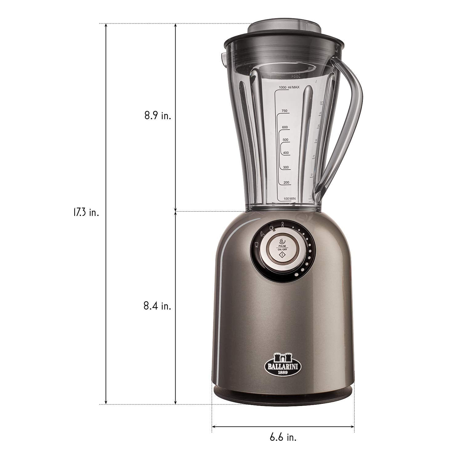 Ballarini Tesoro Countertop Blender - Metallic Grey  Made in Italy