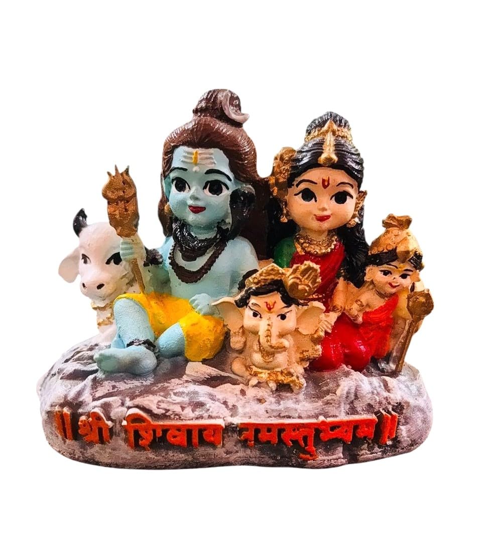 Srimaa Ventures Hand-Painted Multicolor Shiv Parivar Idol | Shiva Family On Nandi Maharaj For Pooja Room, Daily Worship, Home Te