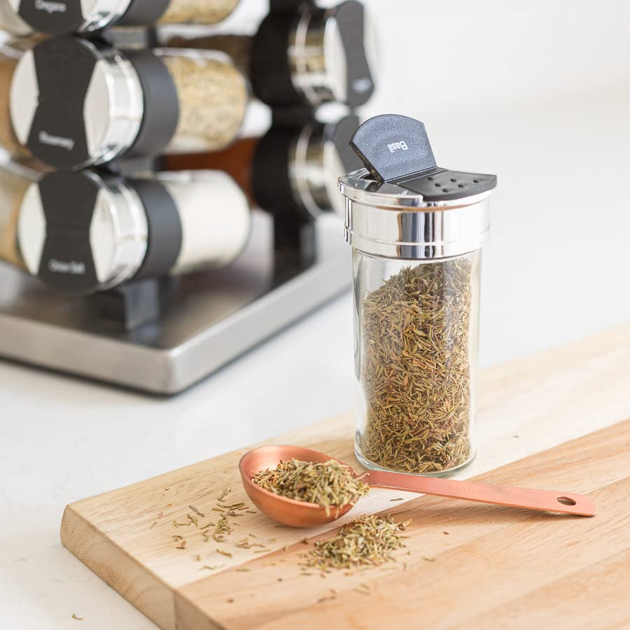 Orii 20 Jar Spice Rack with Spices Included - Tower Organizer for Kitchen Spices and Seasonings  Free Spice Refills for 5 Years (Silver Black)