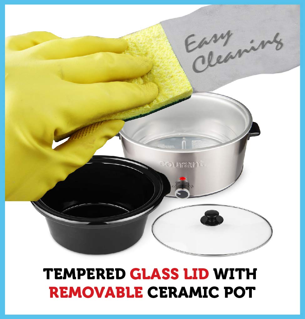 Courant Oval Slow Cooker Crock, With Easy Options 8.5 Quart Dishwasher Safe Pot, Stainless Steel