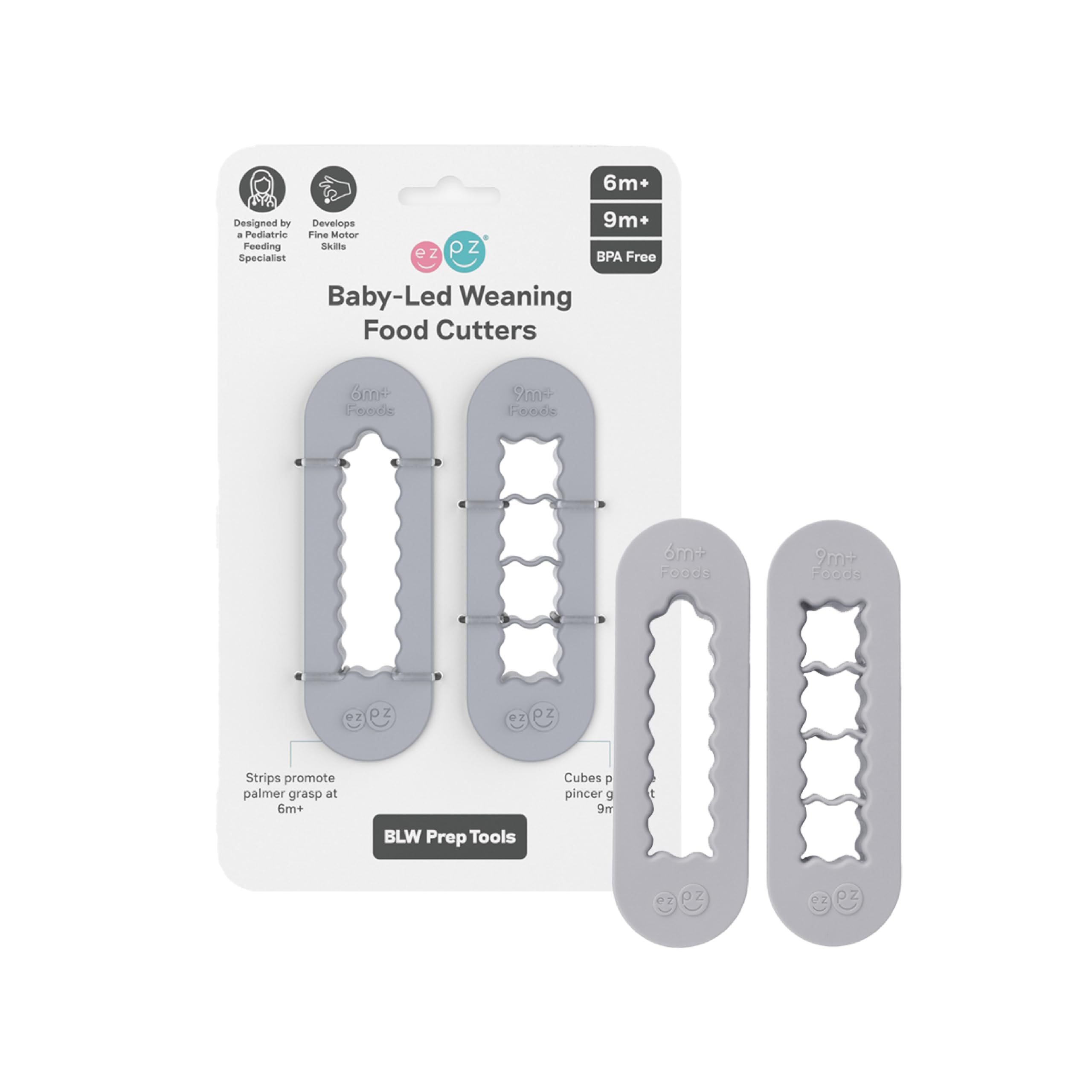 ezpz Baby-Led Weaning Food Cutters (2 pack in Pewter) - 6 / 9 Months + - Food Prep for Infants