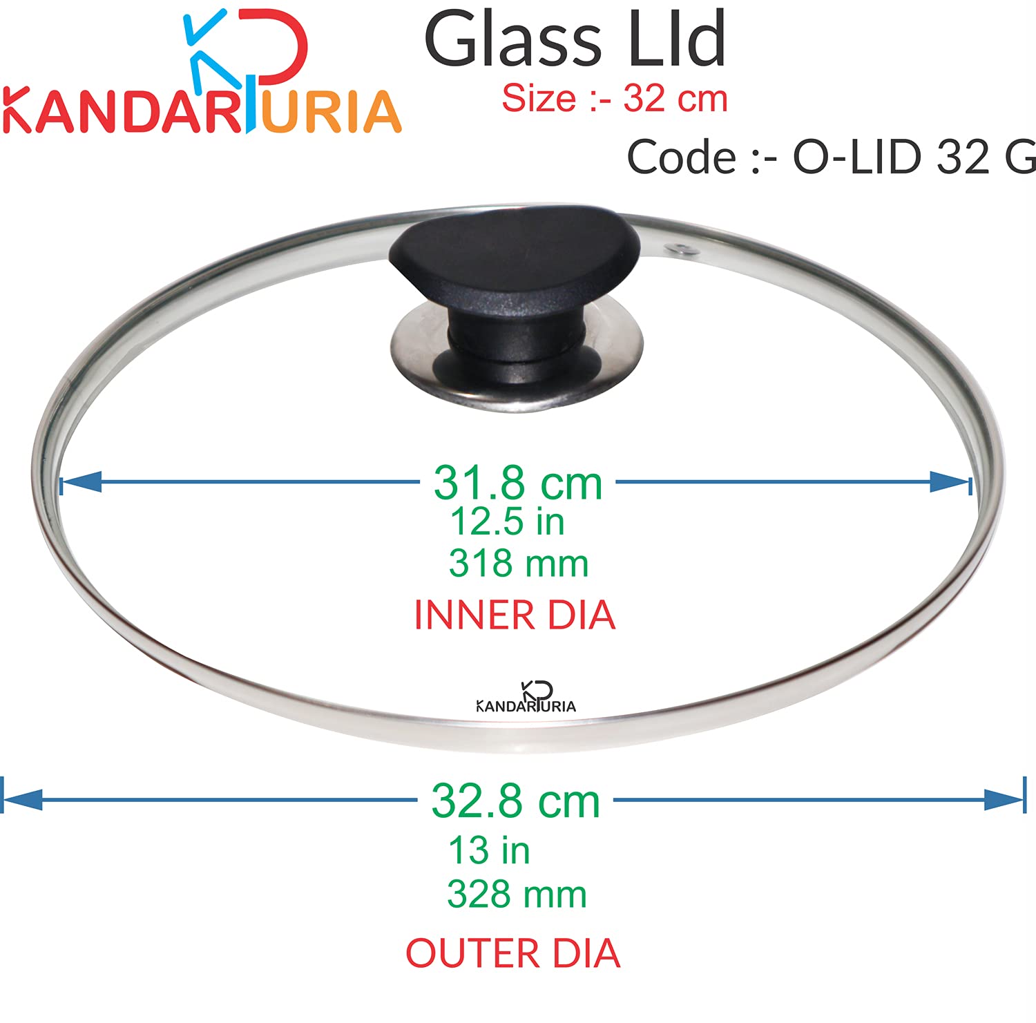 Kandarpuria Long Lasting Glass Lid, Glass Lid For Kadai (32 Cm)
