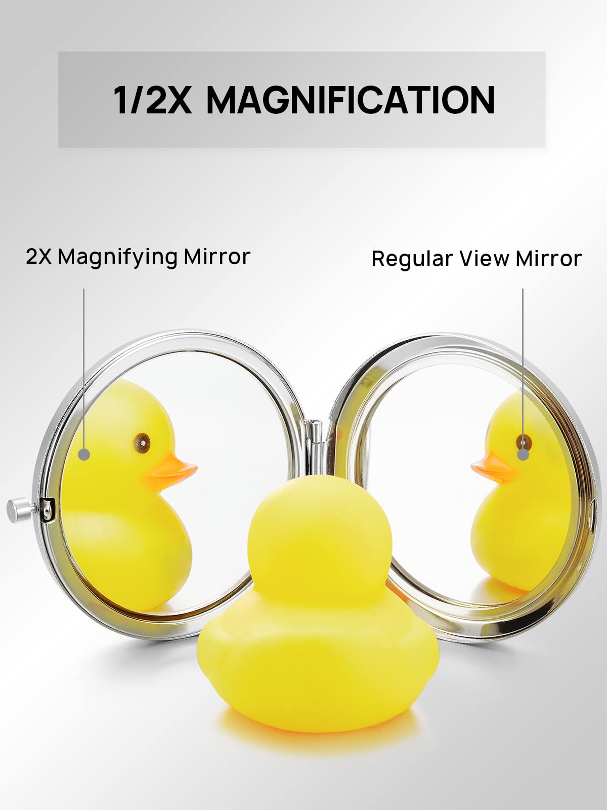 Getinbulk Compact Mirror For Purse, Double-Sided 1X/2X Magnifying Metal Pocket Makeup Mirrors(Round, Silver)