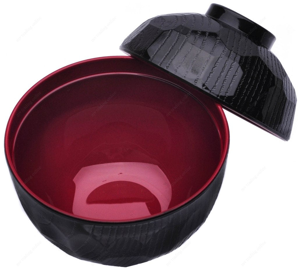 M.V. Trading Mv042716 Japanese Lacquer Bowl With Lid For Soup Or Rice, 6 Ounces, Set Of 2 (2 Lids & 2 Bowls) 3.50 Inches Wide X