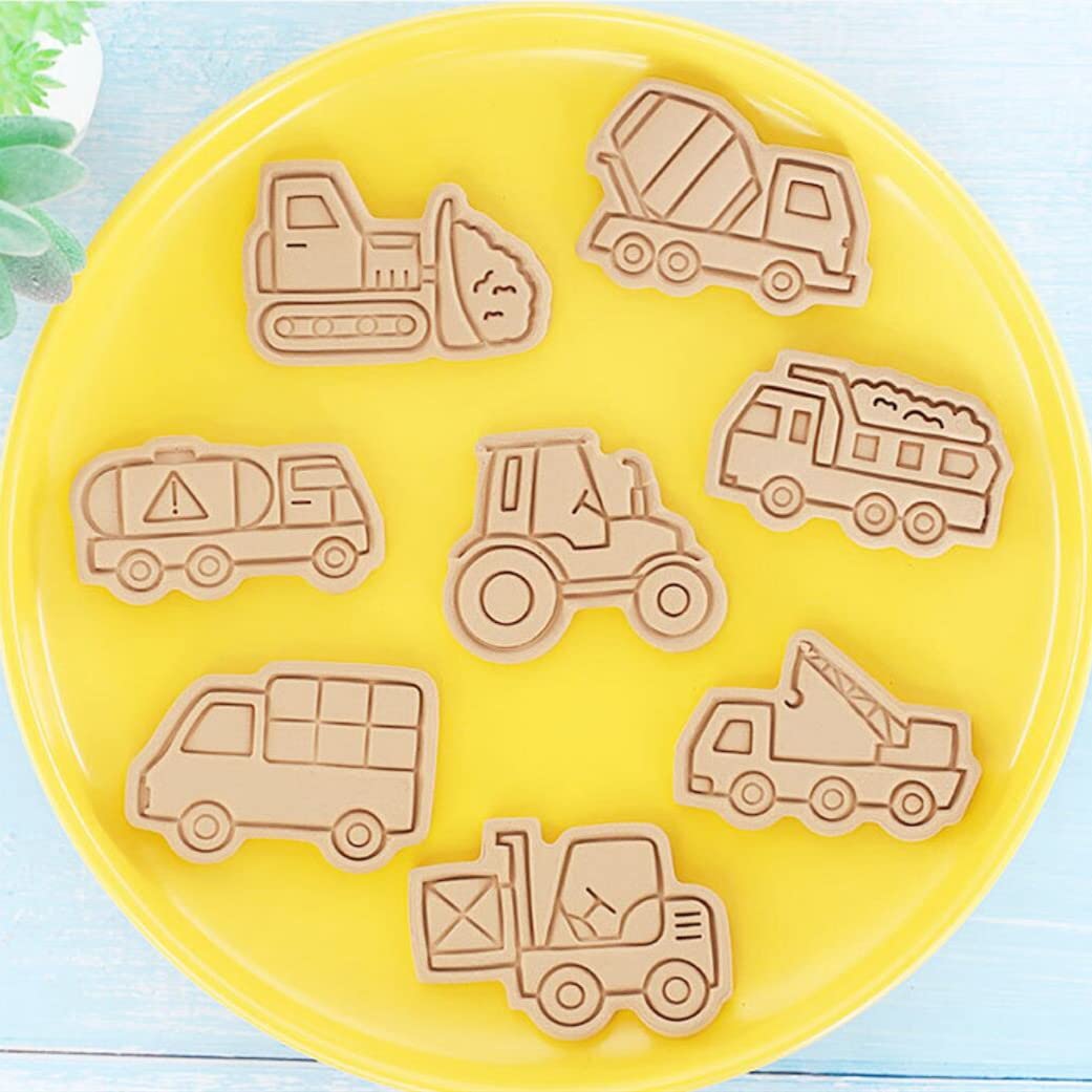 8 Pieces Cute Engineering Vehicle Cookie Cutters For Baking Cookie Mould Press Car Cookie Mould Set Kitchen Tools Plastic Cookie