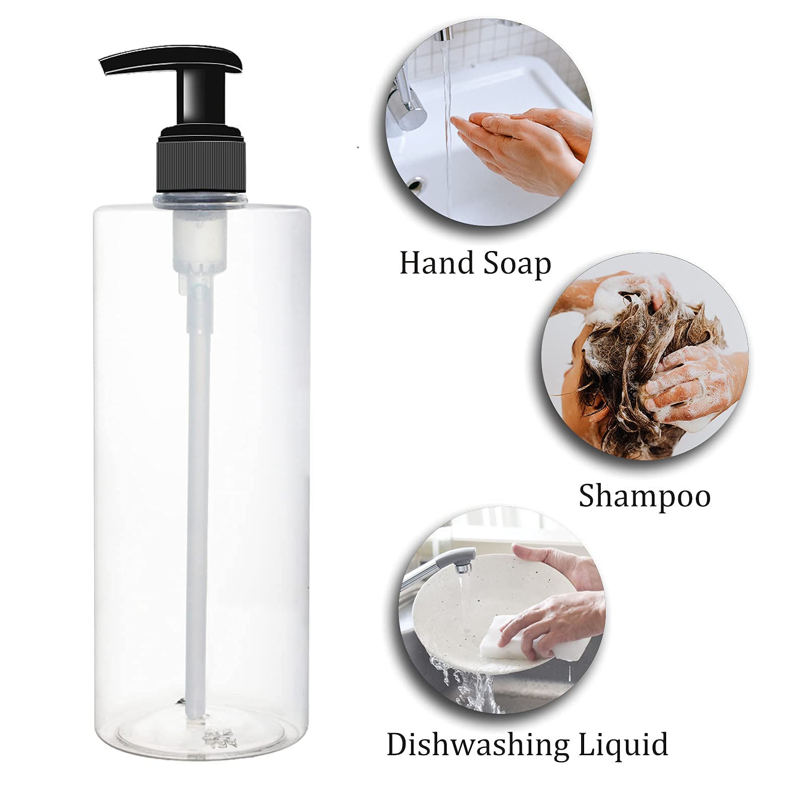 Bpfy 6 Pack 16 Oz Plastic Pump Dispenser Bottles For Massage Oil, Shampoo, Lotions, Body Wash Pump Bottles, Hand Sanitizer Refil