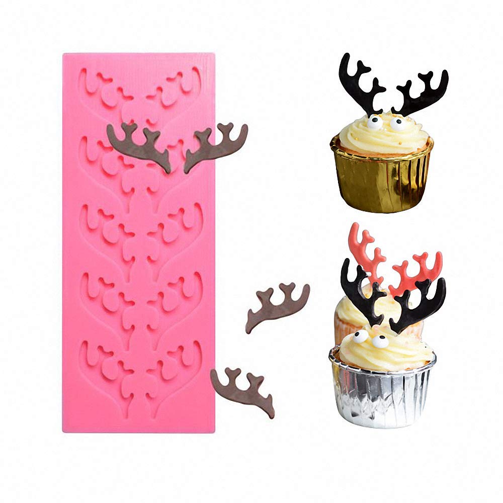 Deer Antlers Shape Silicone Fondant Mold Elk Stag Horn Gum Paste Mold Chocolate Candy Sugar Craft Mold For Cakes Cupcake Decorat