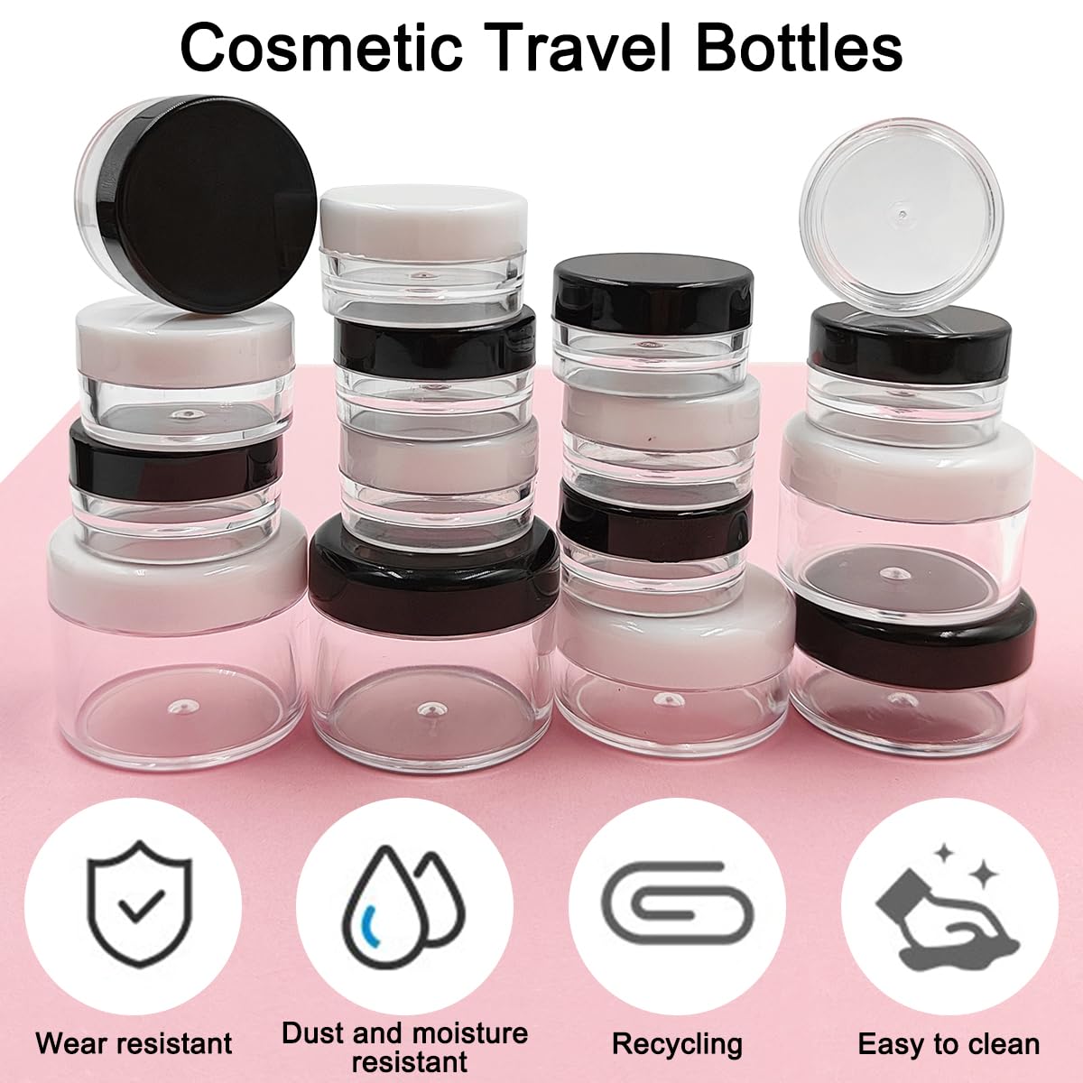 18 Pcs Makeup Travel Containers With Lids 3/5/10/15/ 20 Gram Size Cosmetic Jars With 4 Pcs Mini Spatulas And Dropper, Round Clea
