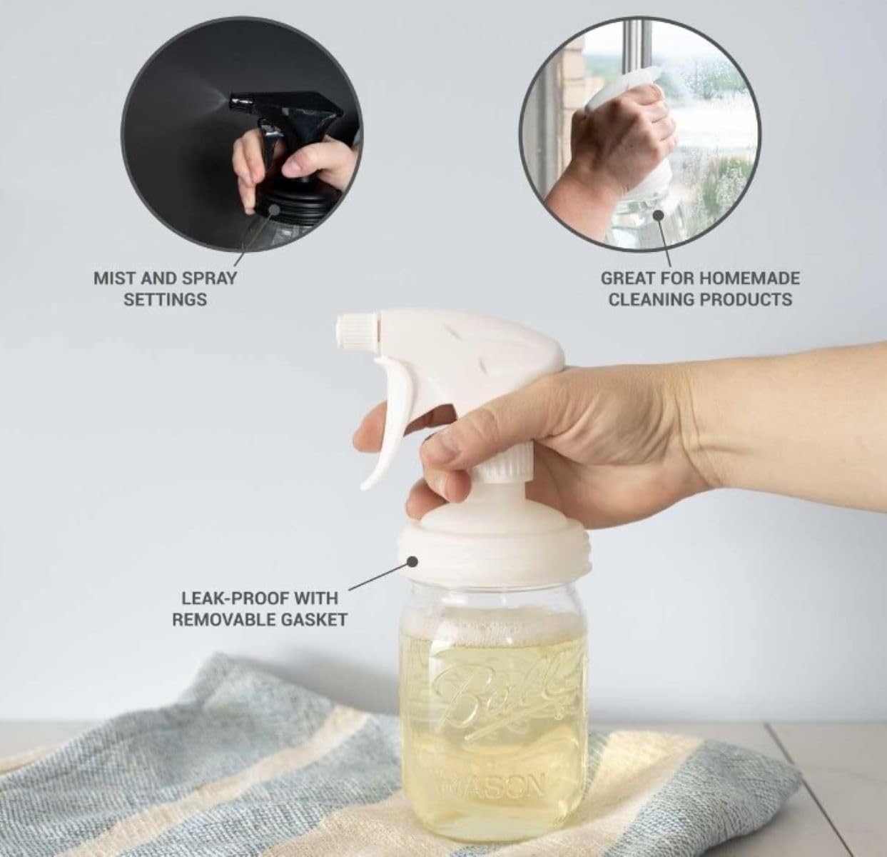 Recap Mason Jar Sprayer And Pump Cap | Regular Mouth | Natural | Made In The Usa | Leak-Proof | Freezer-Proof