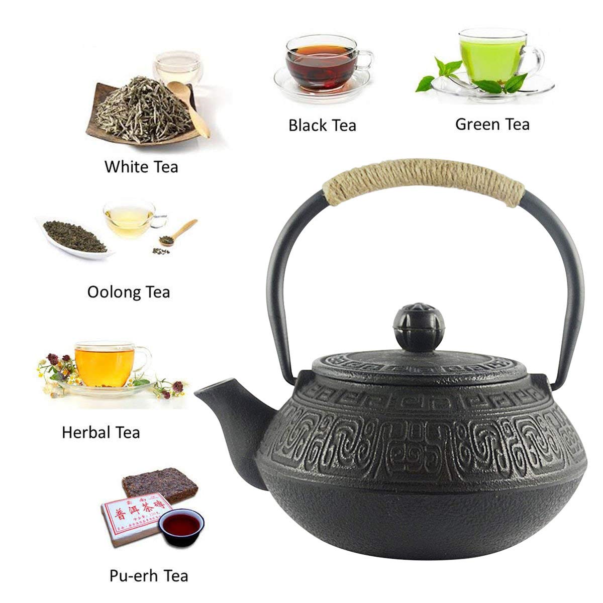 Hwagui - Japanese Cast Iron Teapot With Stainless Steel Tea Infuser, Tea Kettle Stovetop Safe 600Ml/20Oz