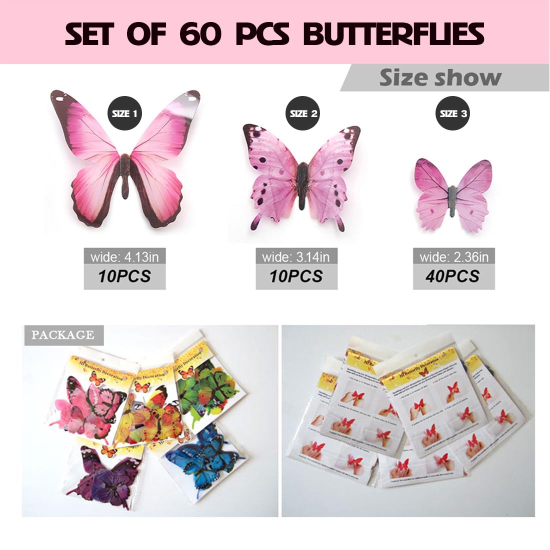 eoorau 60pcs Butterfly Wall Decals - 3D Butterflies Removable Mural Wall Stickers for Kids Girls Home Room Bedroom Decoration