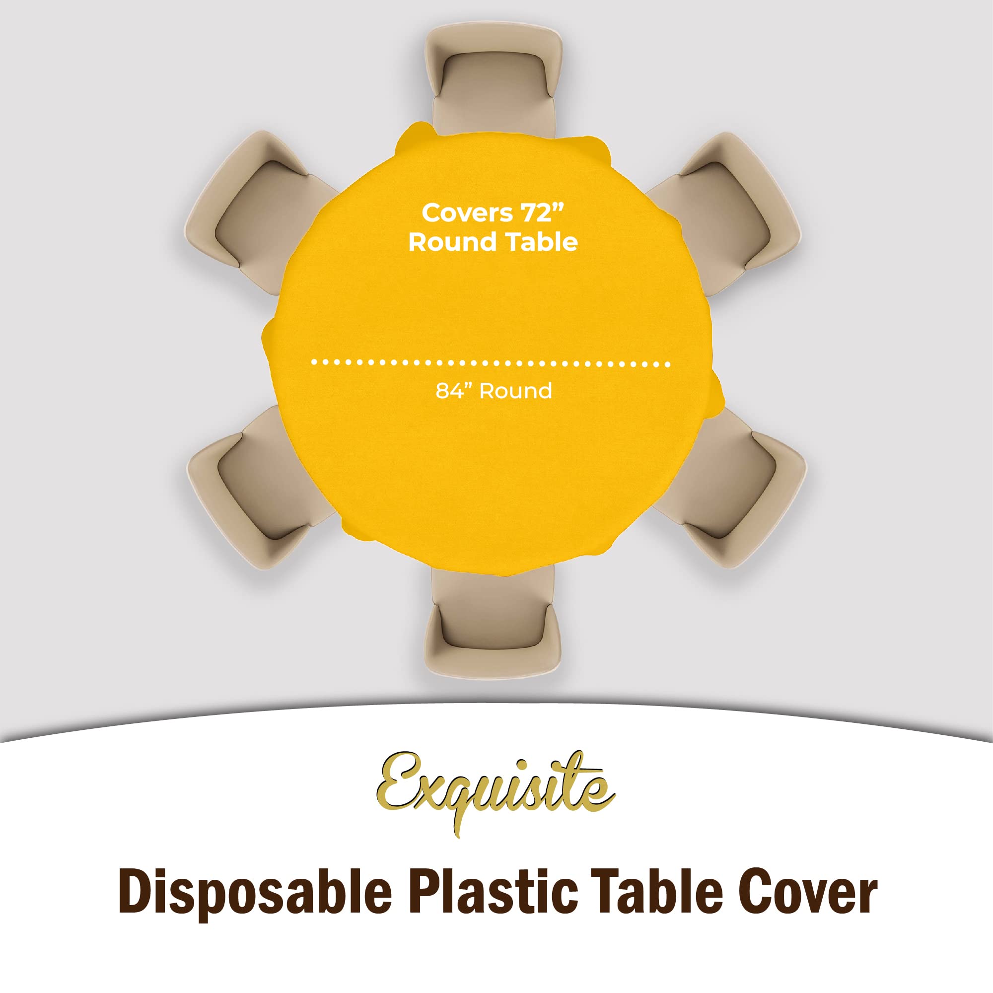 Exquisite 6-Pack Premium Plastic Tablecloth 84In. Round Plastic Table Cover - Yellow