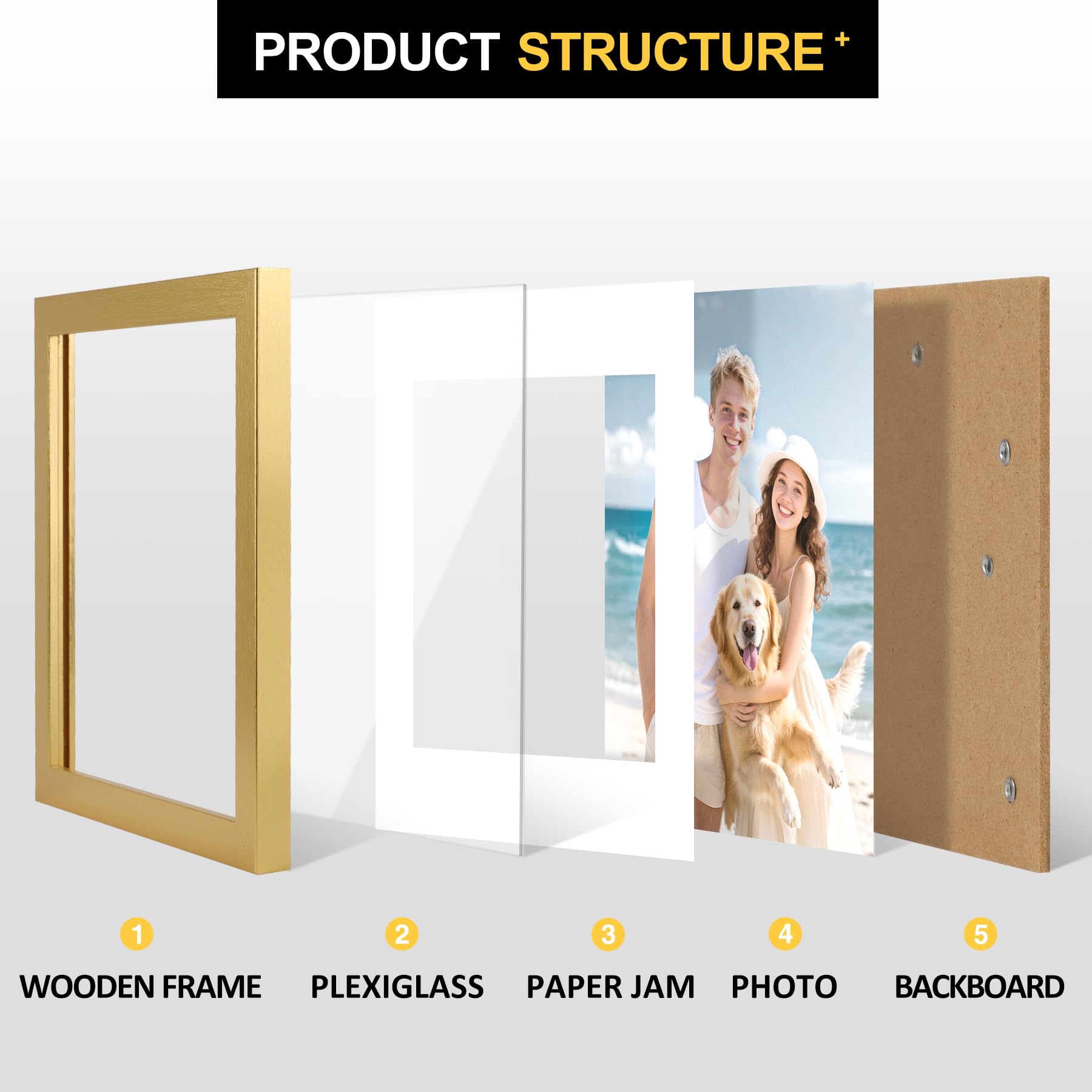 TOFOREVO Picture Frames 8x8 Set of 2 Distressed Gold Wood Grain Photo Frame for Gallery Wall Mounting or Tabletop Display