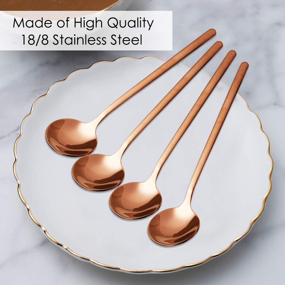 Pack Of 8, Rose Gold Plated Stainless Steel Espresso Spoons, Findtop Mini Teaspoons Set For Coffee Sugar Dessert Cake Ice Cream