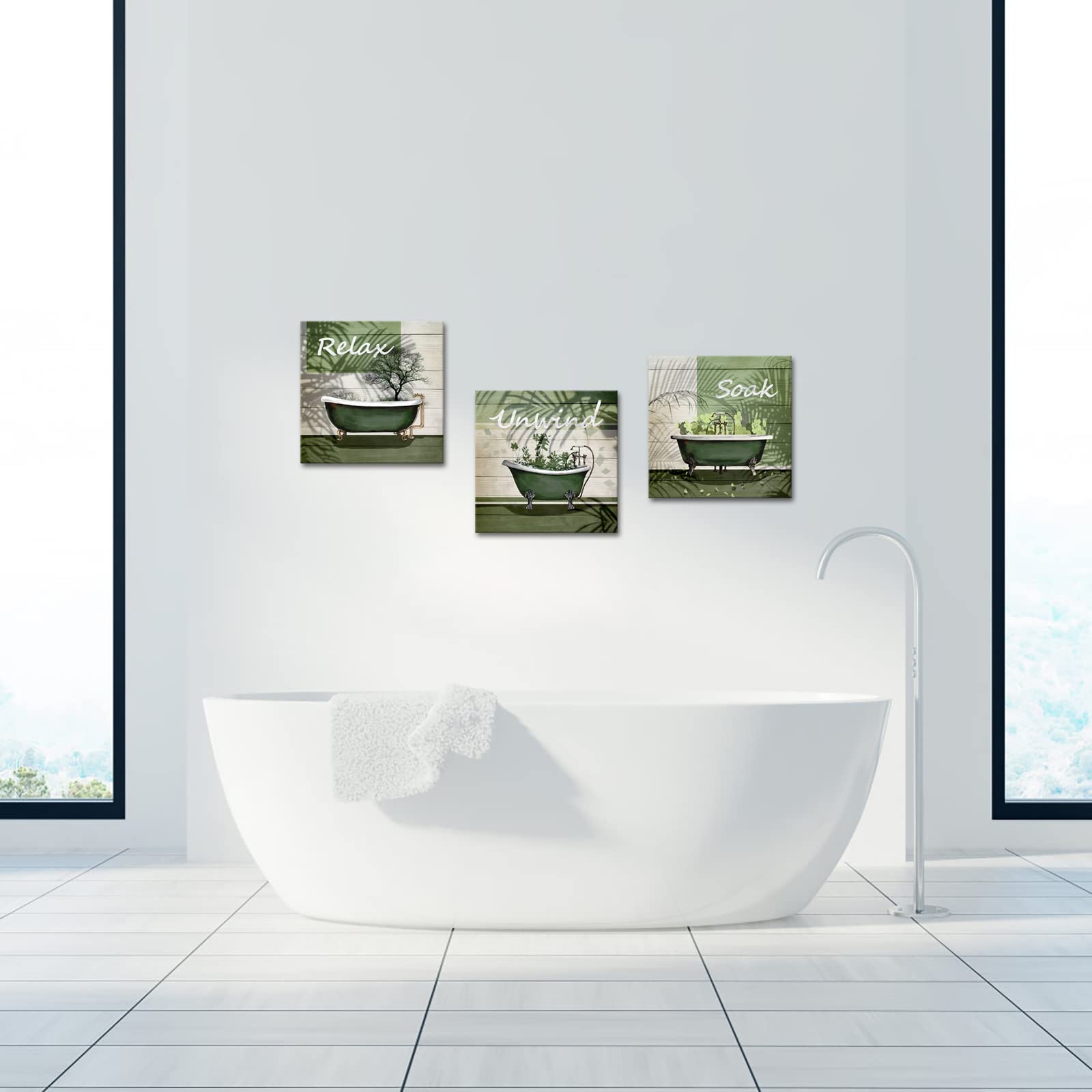 Nachic Wall Green Bathroom Picture Wall Decor Relax Soak Unwind Signs Poster Canvas Print Art Botanical Leaf Artwok Framed Washr