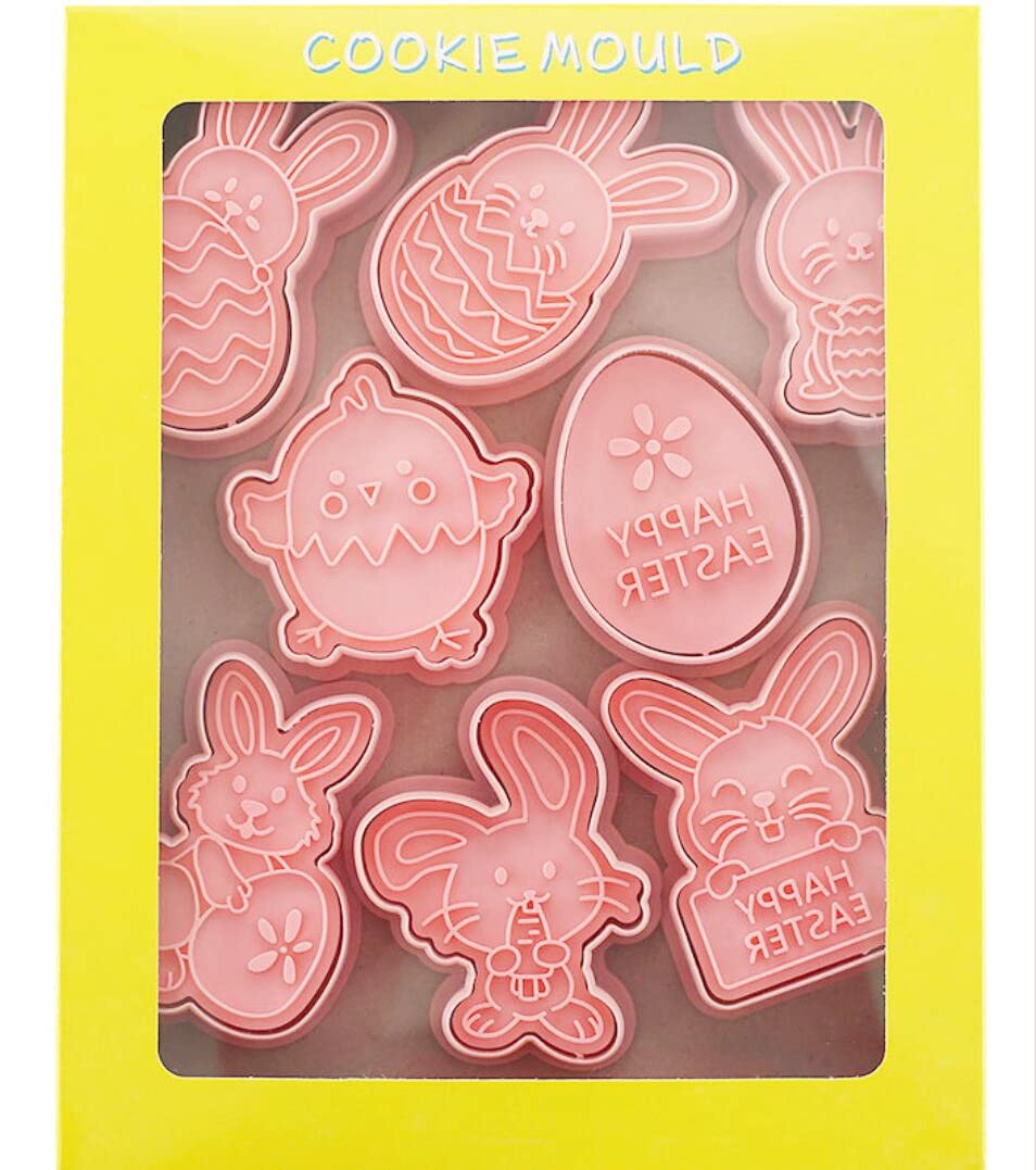 8 Pieces Cute Easter Cookie Stamps Easter Egg Cookie Cutters Plastic Cookie Stamps Cookie Mould Press Rabbit Cookie Mould Set Ba