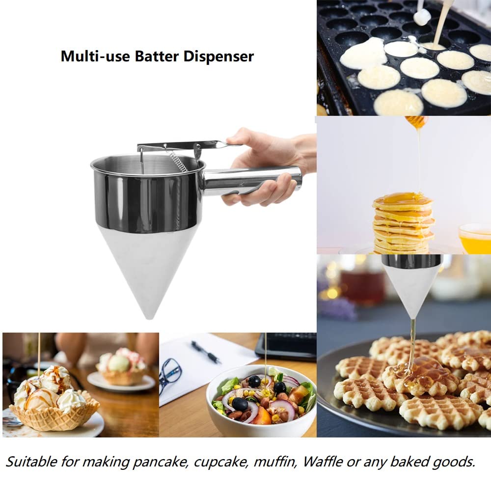 Batter Dispenser, Multipurpose 40Oz Stainless Steel Pancake Batter Funnel Dispenser With Stand Great For Pancakes, Cupcakes, Waf