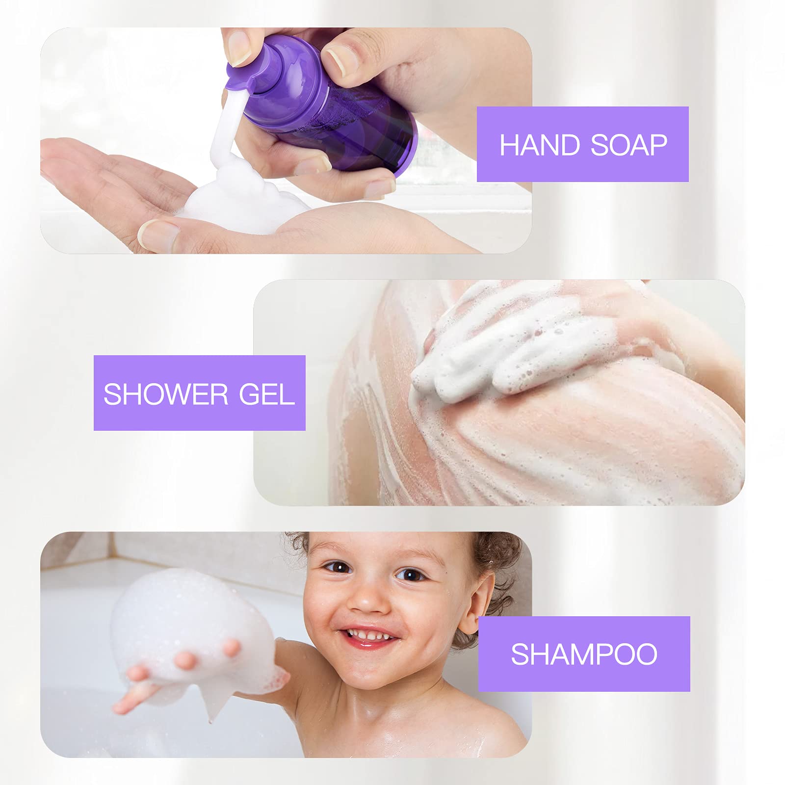 Owlyee 2Oz Foam Bottle (3Pcs) Empty Foaming Pump Dispenser For Hand Soap, Lash Cleanser, Shampoo To Travel (60Ml, Purple)