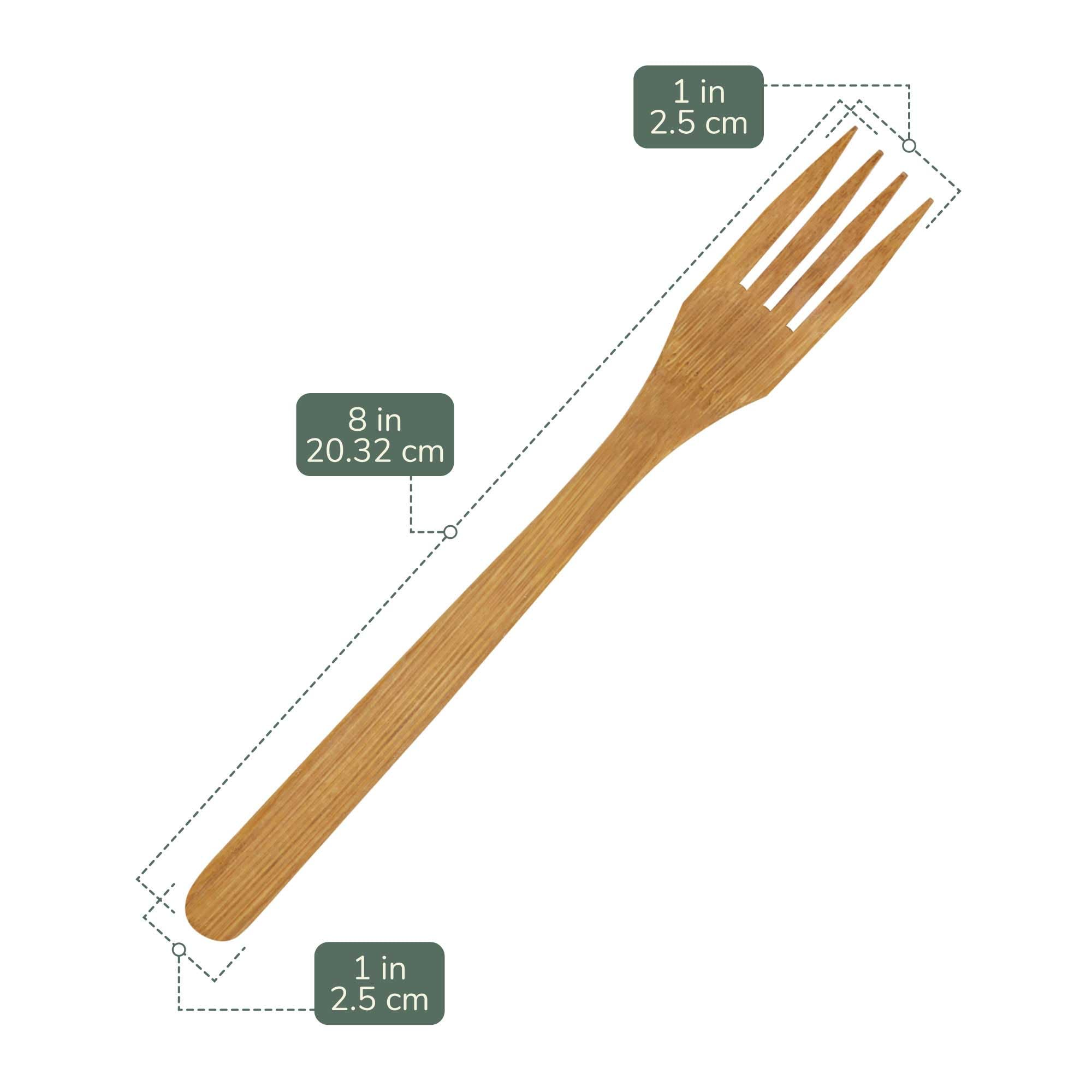 Bamboomn Premium Solid Bamboo Dinner Fork 8'' - All Natural Reusable Dinnerware - 30 Pcs