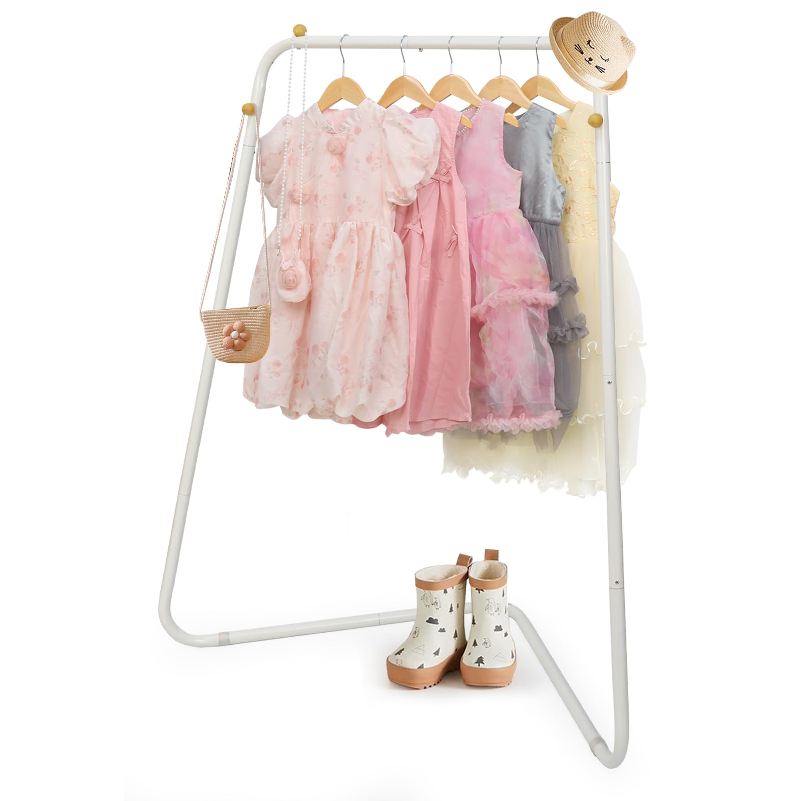 YGJT Kids Clothing Corner Rack, Dress Up Storage for Little Girls with Bottom Storage Shelf, Cute Toddler Wardrobe Cloest Garmen