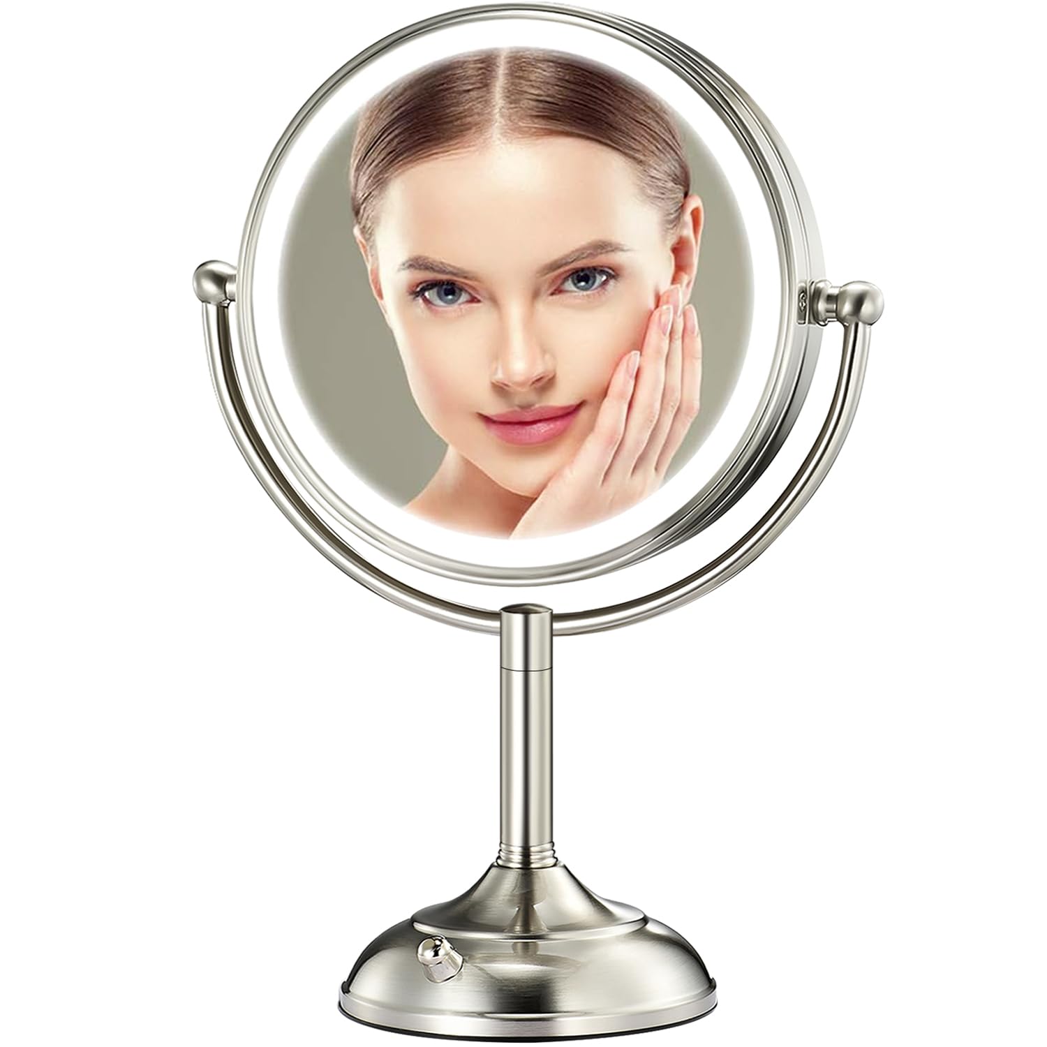 VESAUR Professional 8.5'' Large Lighted Makeup Mirror Updated with 3 Color Lights  1X/10X Magnifying Swivel Vanity Brightness Dimmable Cosmetic Mirror with 48 Premium LED Lights  Senior Pearl Nickel