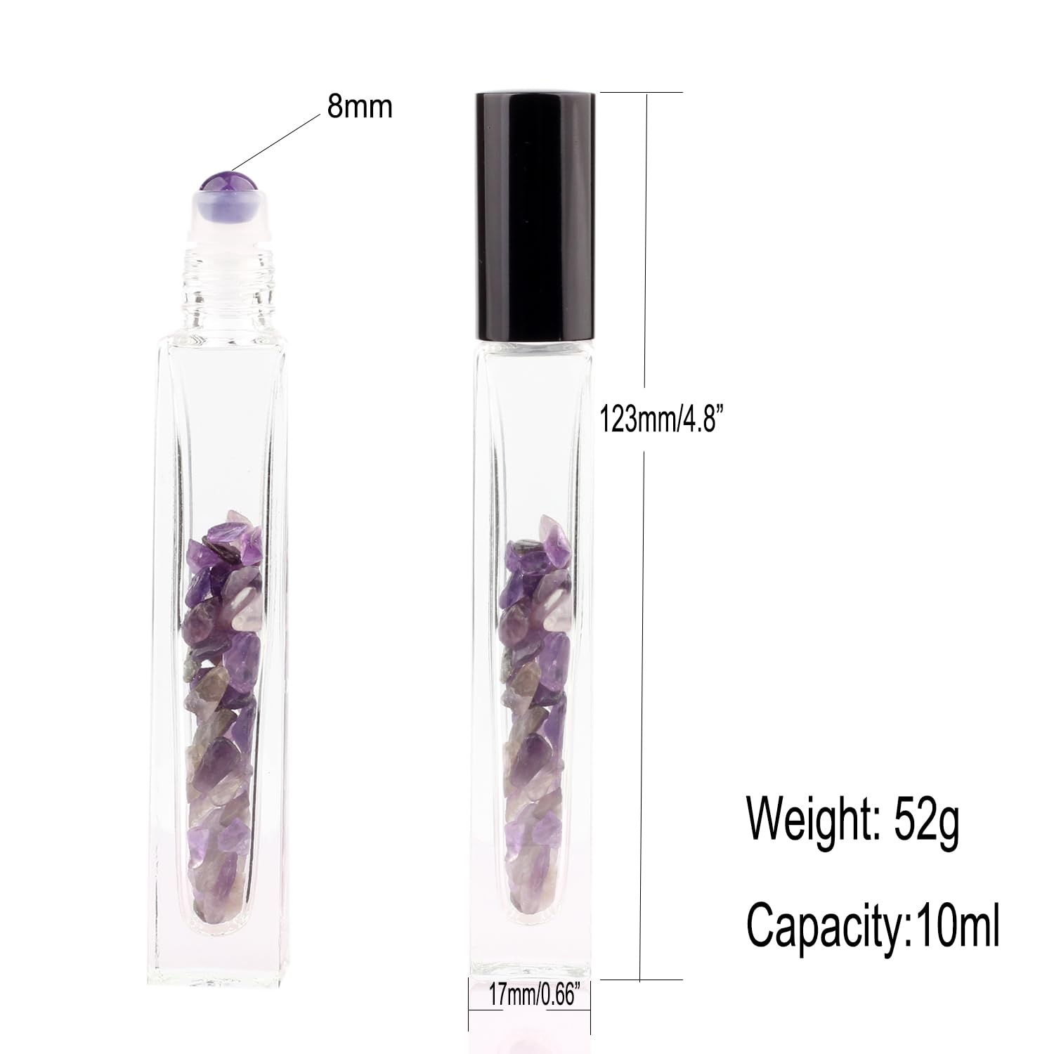 10Ml Gemstone Roller Square Bottles Refillable Roll On Bottles Healing Crystal Chips Inside For Perfumes Aromatherapy Oils 5Pack