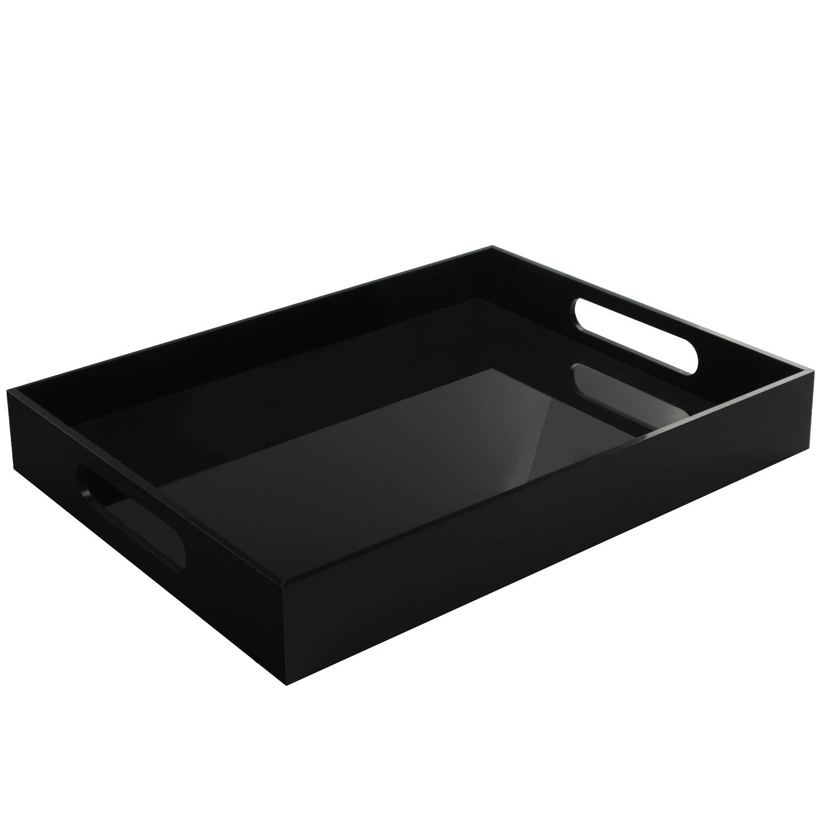 Tasybox Black Serving Tray, Acrylic Decorative Serving Trays With Handles For Kitchen Dining Room Table Ottoman Vanity Counterto