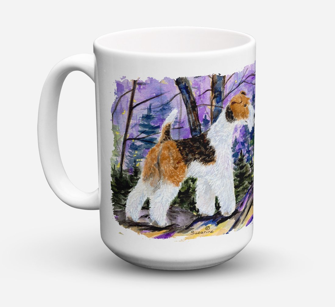 'Caroline's Treasures SS8630CM15 Fox Terrier Dishwasher Safe Microwavable Ceramic Coffee Mug, 15 oz, Multicolor''