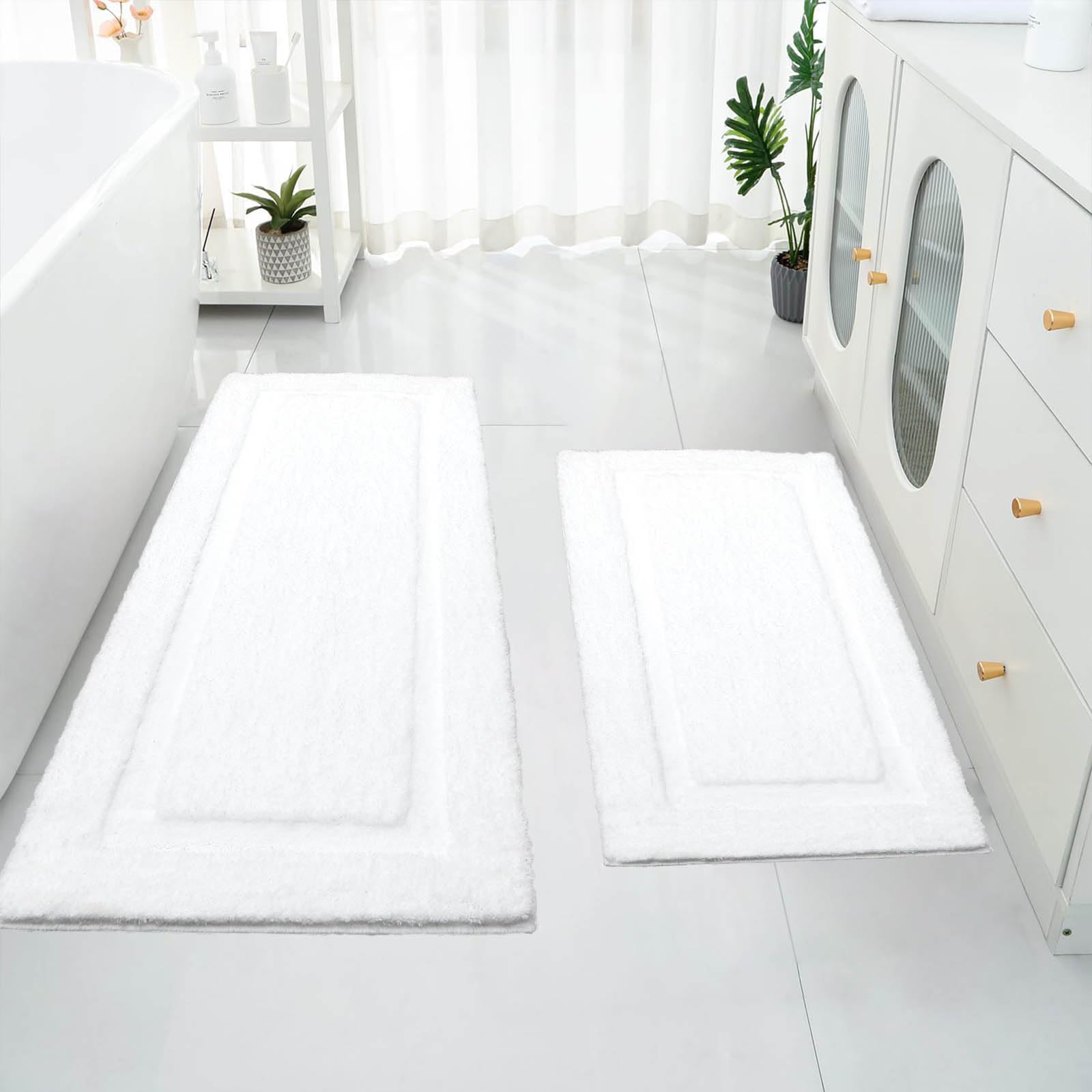 Shacos Super Soft Bathroom Runner Rug Set Of 2 Pieces 20X47 + 20X32 Inch Bath Mat Non Slip Plush Bath Rug Absorbent Bathroom Car