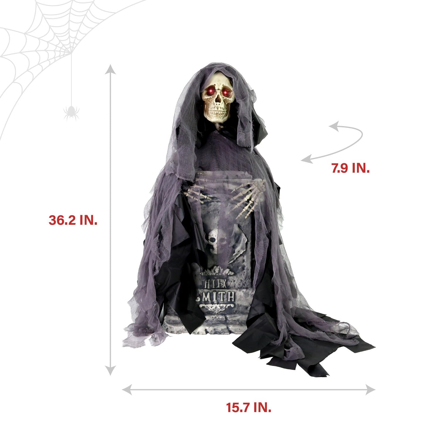 Haunted Hill Farm 3-Ft Rising Reaper with Tombstone, Halloween Accessory, Creepy Horror Movie Skeleton Prop, Spooky Occult Skull