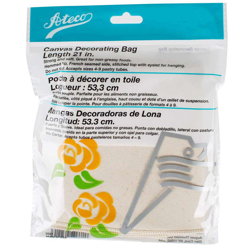 Ateco 3221 21 Canvas Pastry Decorating Bag  Durable Heat Resistant Canvas, Hemmed Tip, French Seamed Sid