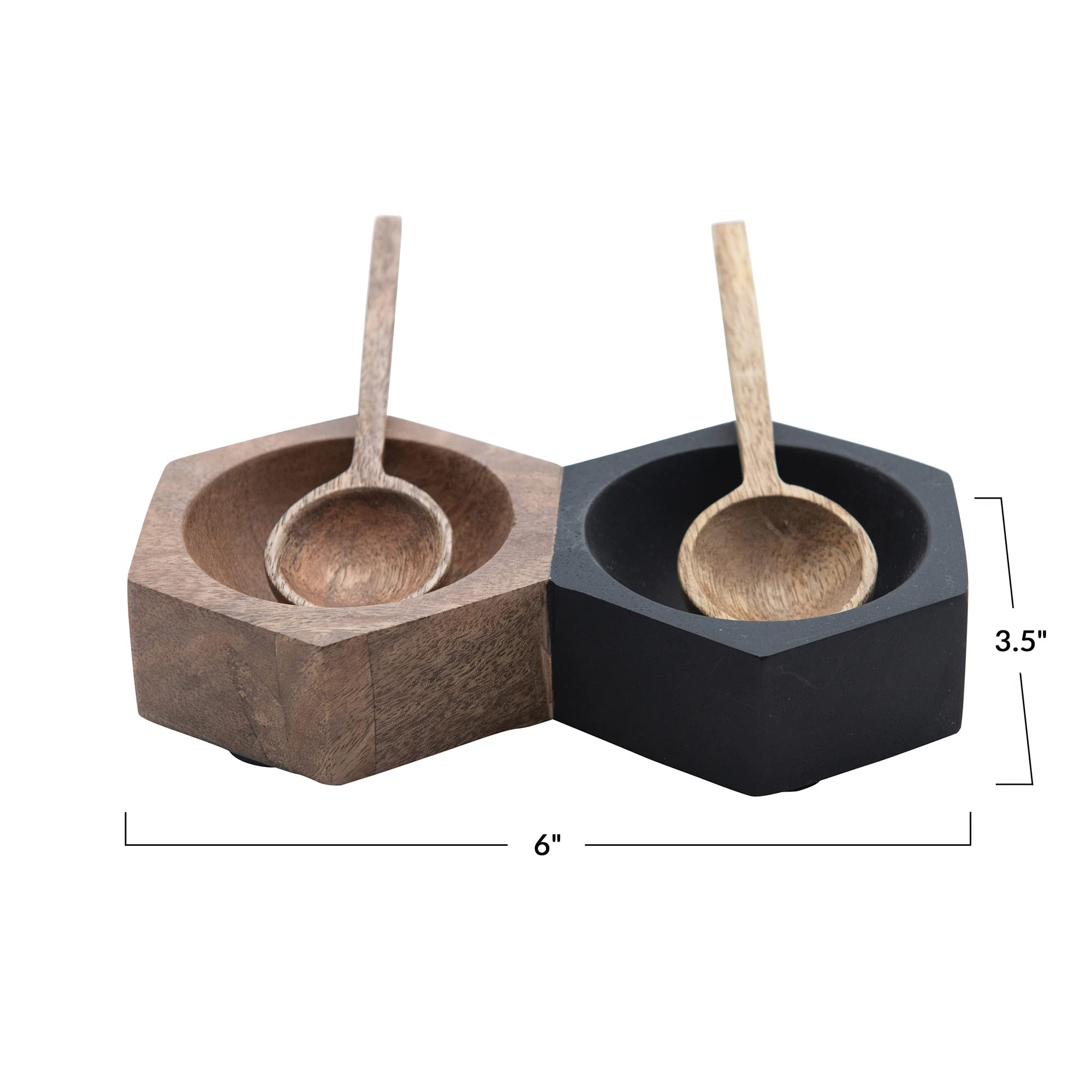 Bloomingville Mango Wood Hexagon Salt And Pepper Bowl Cellar Black & Natural Serveware, 6''