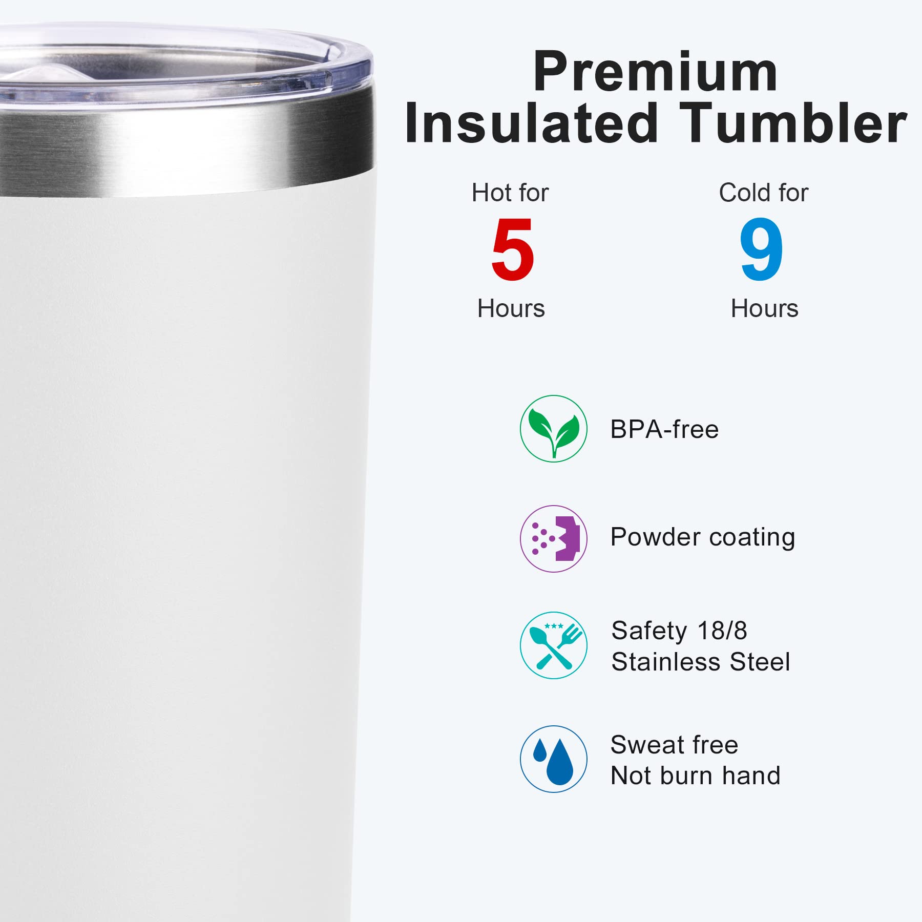 koodee Tumbler with Lids and Straws-12 oz Skinny Tumbler Stainless Steel Double Wall Vacuum Insulated Coffee Water Cup Spill Proof  BPA Free (Sky Blue-White)