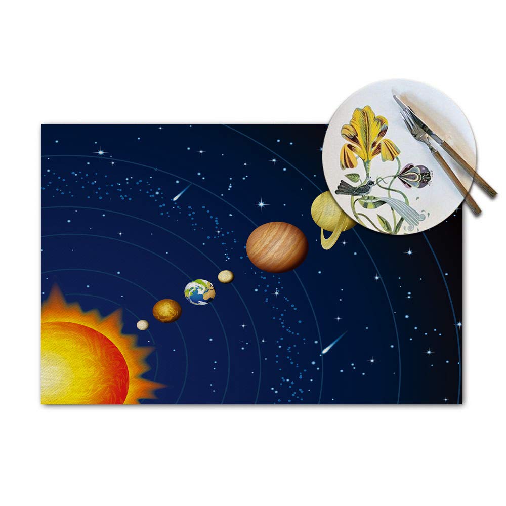 Solar System Placemats Set Of 4, Solar System 9 Planets Illustration Placemats Heat Resistant For Dining Table Non-Slip 18X12 In