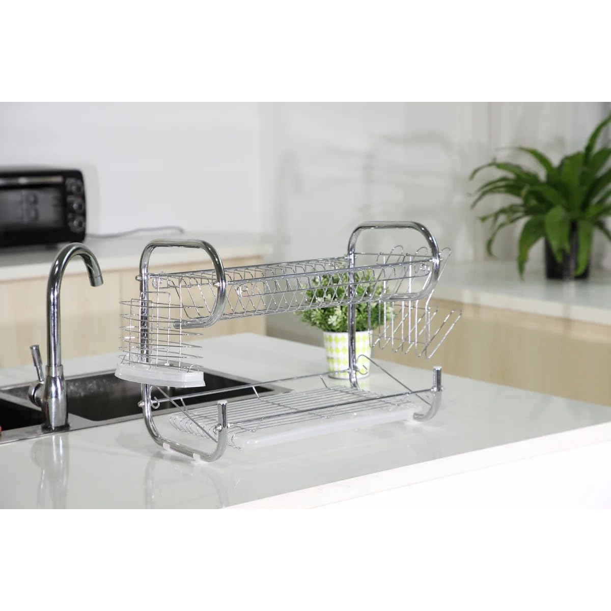 J&V Textiles Dish Drying Rack, Stainless Steel 2-Tier Dish Rack With Utensil Holder, Cutting Board Holder And Dish Drainer For K