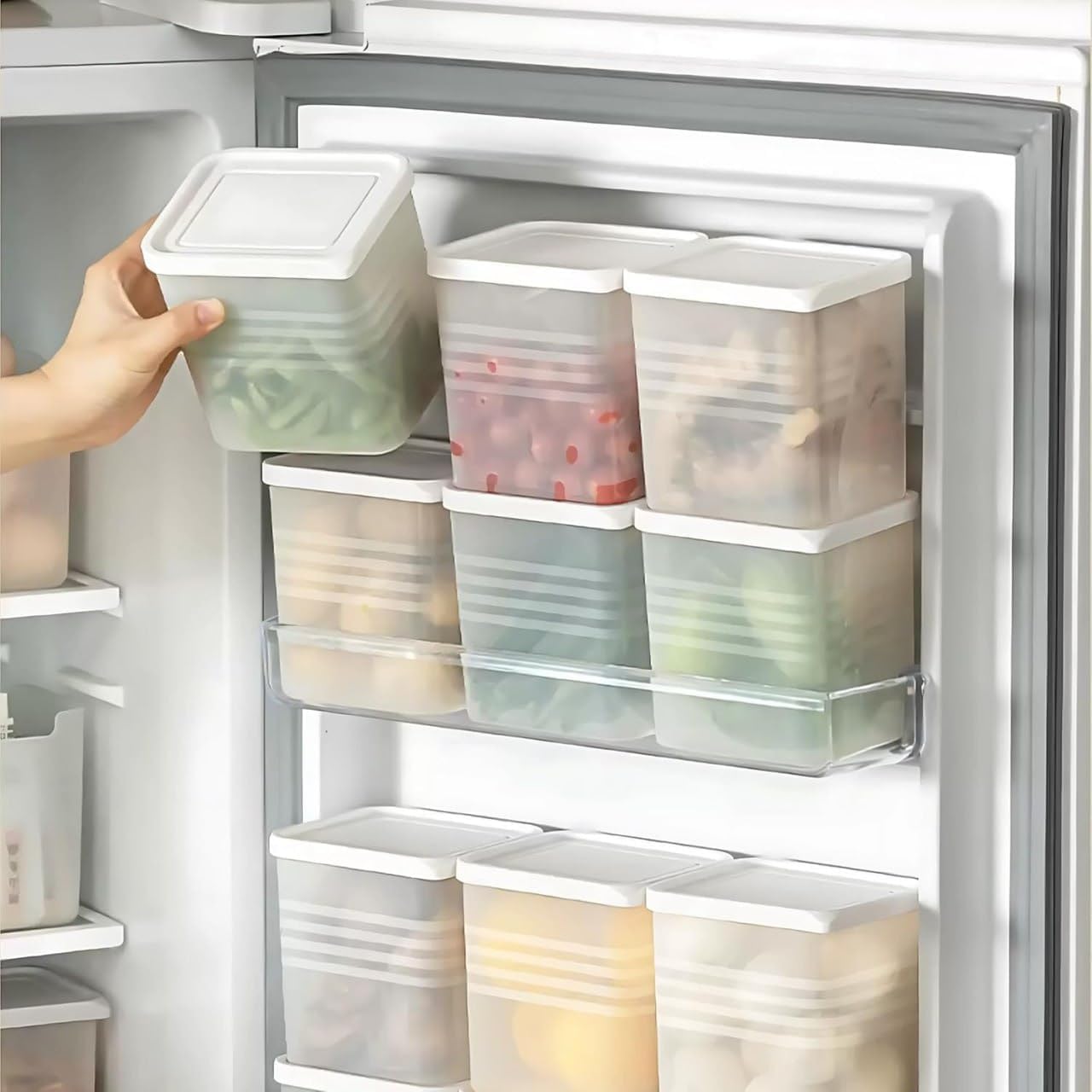 Dmdent Stackable Refrigerator Food Storage Containers With Lids  BpaFree Plastic Fridge Organizer Boxes, Set For Fruits & Vege