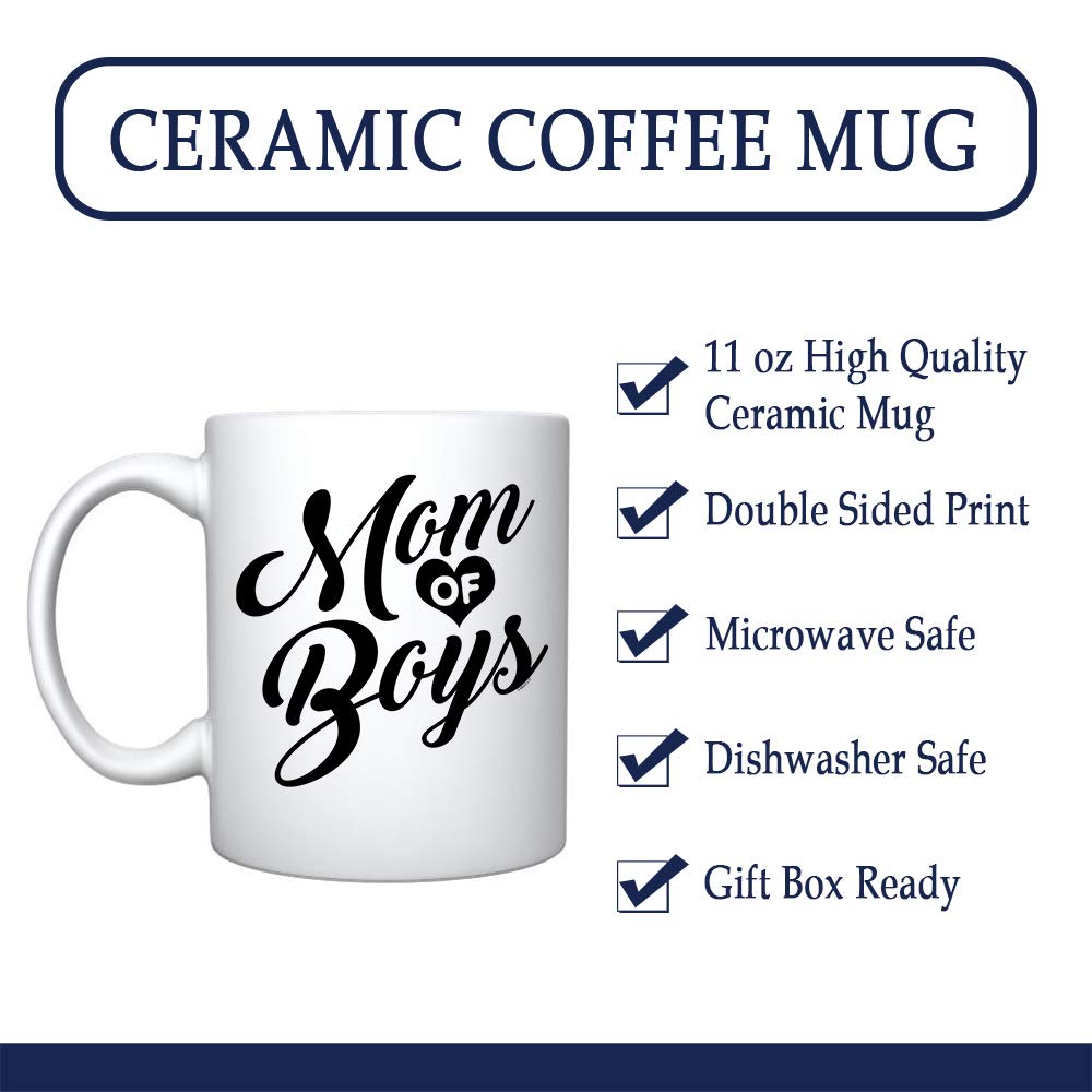 Veracco Mom Of Boys Coffee Mug Gifts For Her Birthday Mothers Day (White, Ceramic)