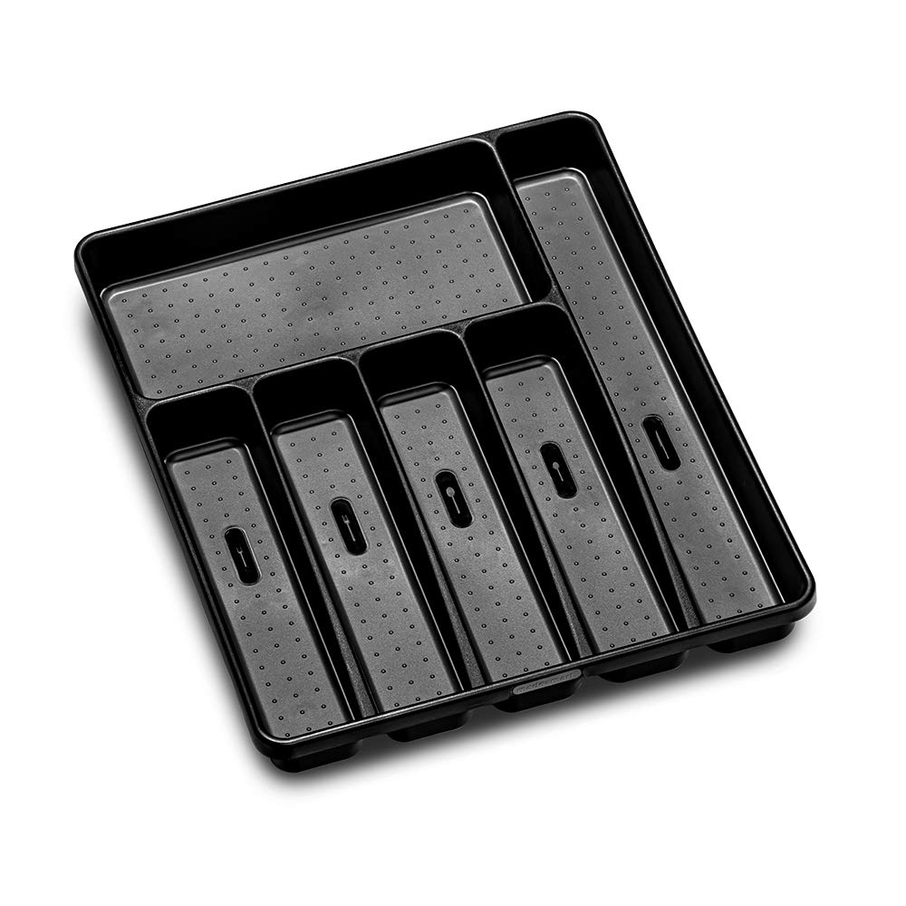 Madesmart Silverware Tray-Carbon Collection 6 Compartments, Soft-Grip Lining & Non-Slip Feet & Bpa-Free, Large
