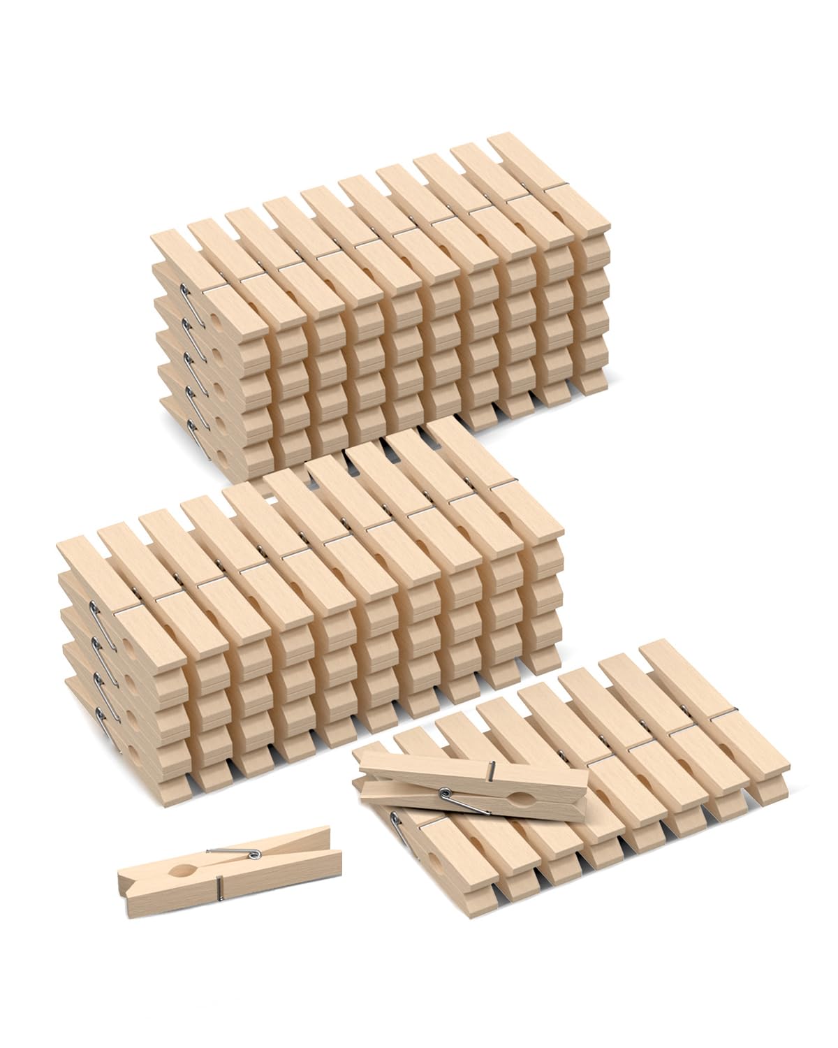 100 Pack Wooden Clothespins 2.9 Inch, Heavy-Duty Wood Rust-Resistant Clothes Pins, Solid Birch Clips for Laundry, Photo Wall Dis