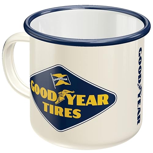 Nostalgic-Art Retro Enamel Cup  12.2 oz  Goodyear - Logo White - Gift idea for motor fans  Camping Mug  Vintage design