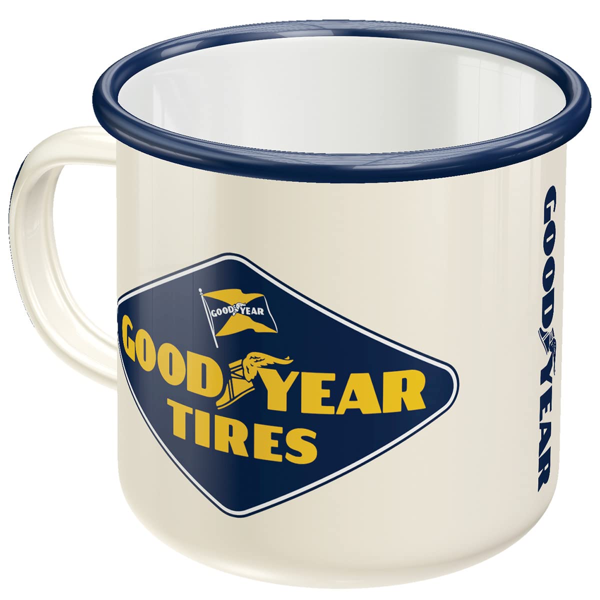 Nostalgic-Art Retro Enamel Cup, 12.2 Oz, Goodyear - Logo White - Gift Idea For Motor Fans, Camping Mug, Vintage Design