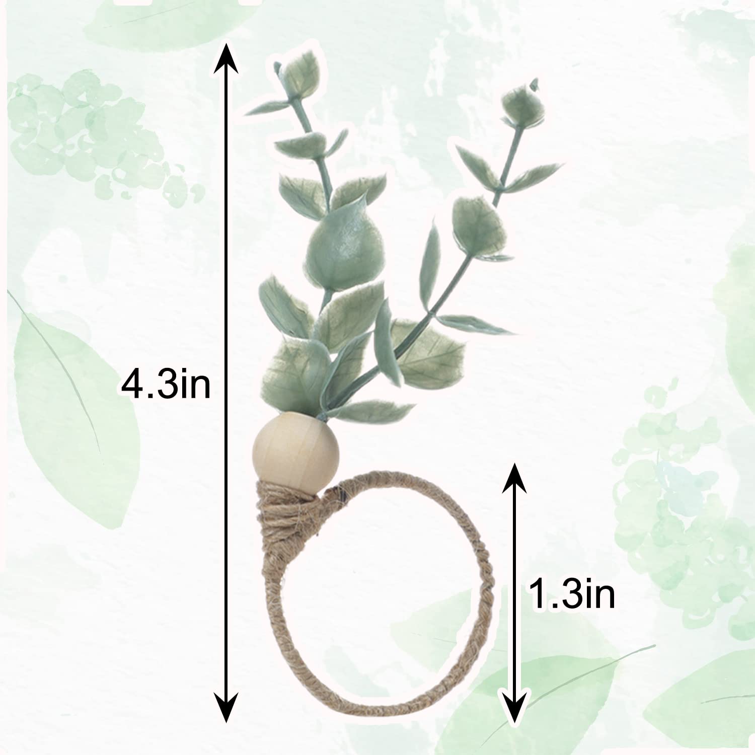 Mlurcu Napkin Rings Set Of 12, Eucalyptus Napkin Rings Christmas Napkin Rings Green Leaf Napkin Rings Spring Wood Bead Rustic Na