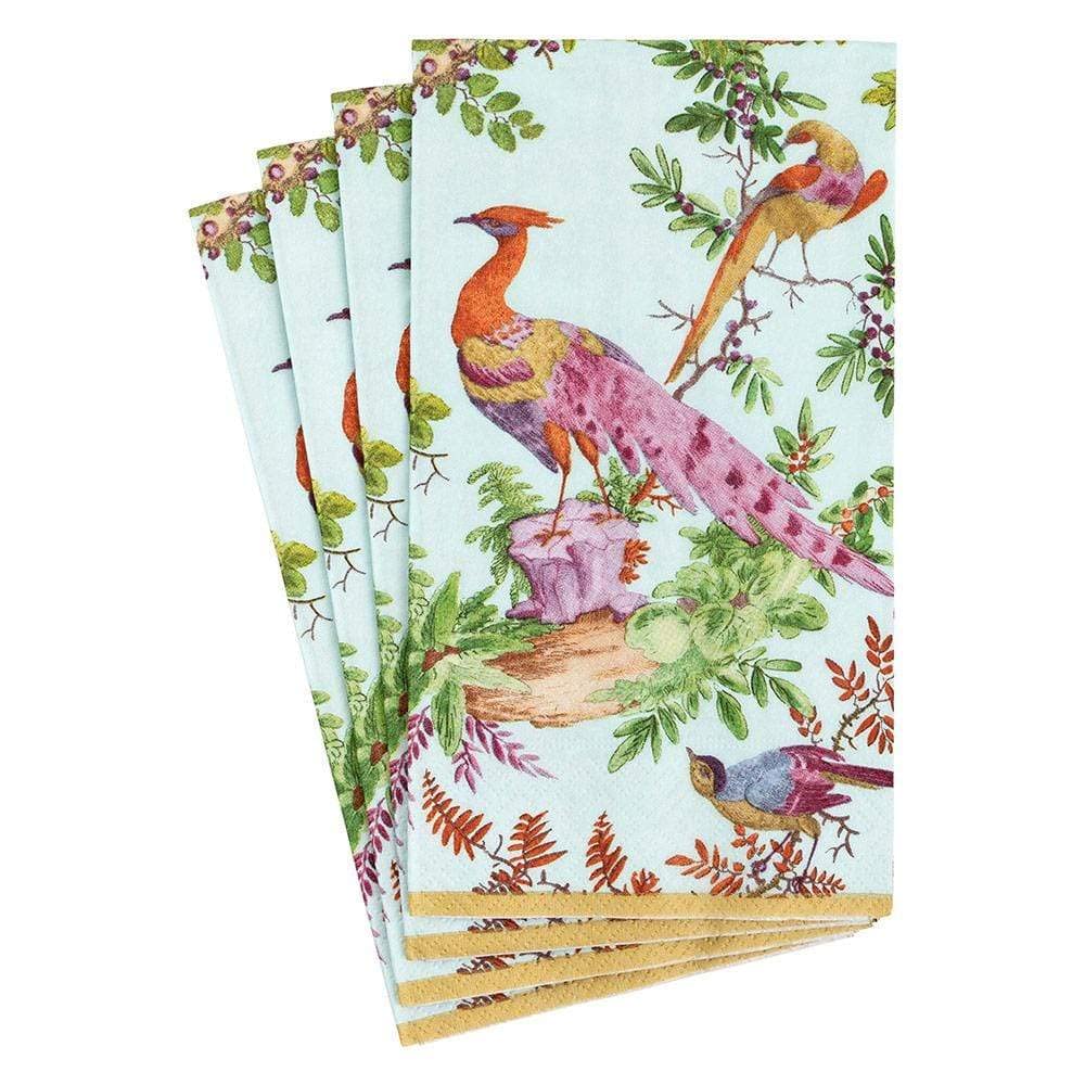 Caspari Chelsea Birds Paper Guest Towel Napkins In Celadon - Two Packs Of 15